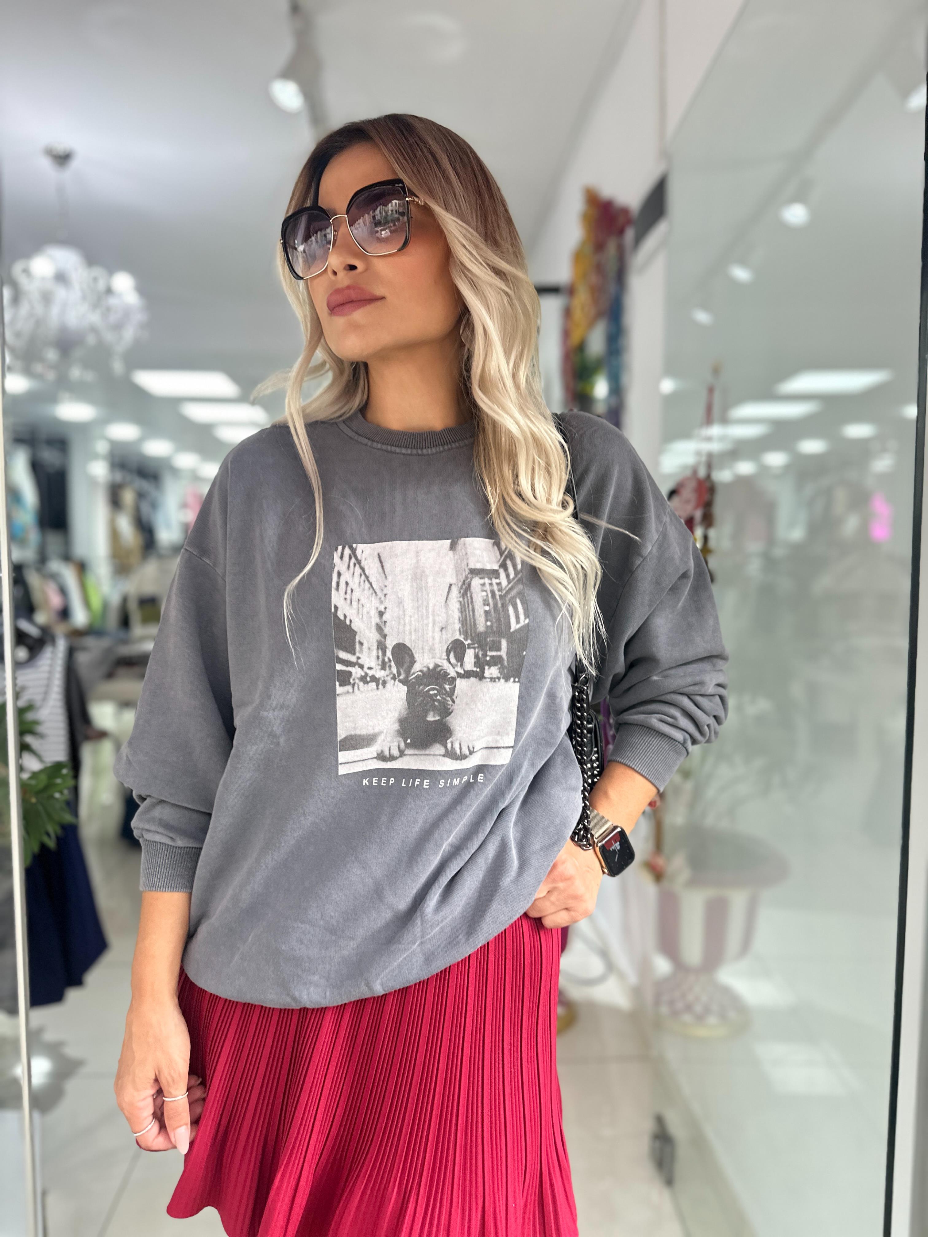Antrasit Baskı Detay Sweatshirt