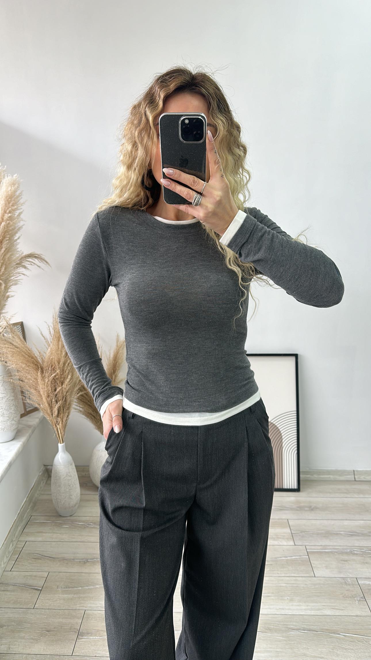 Antrasit Ekru Bisiklet Yaka Body