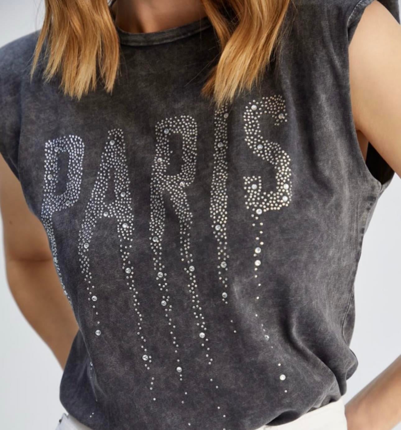Antrasit Paris Taşlı Tşhirt