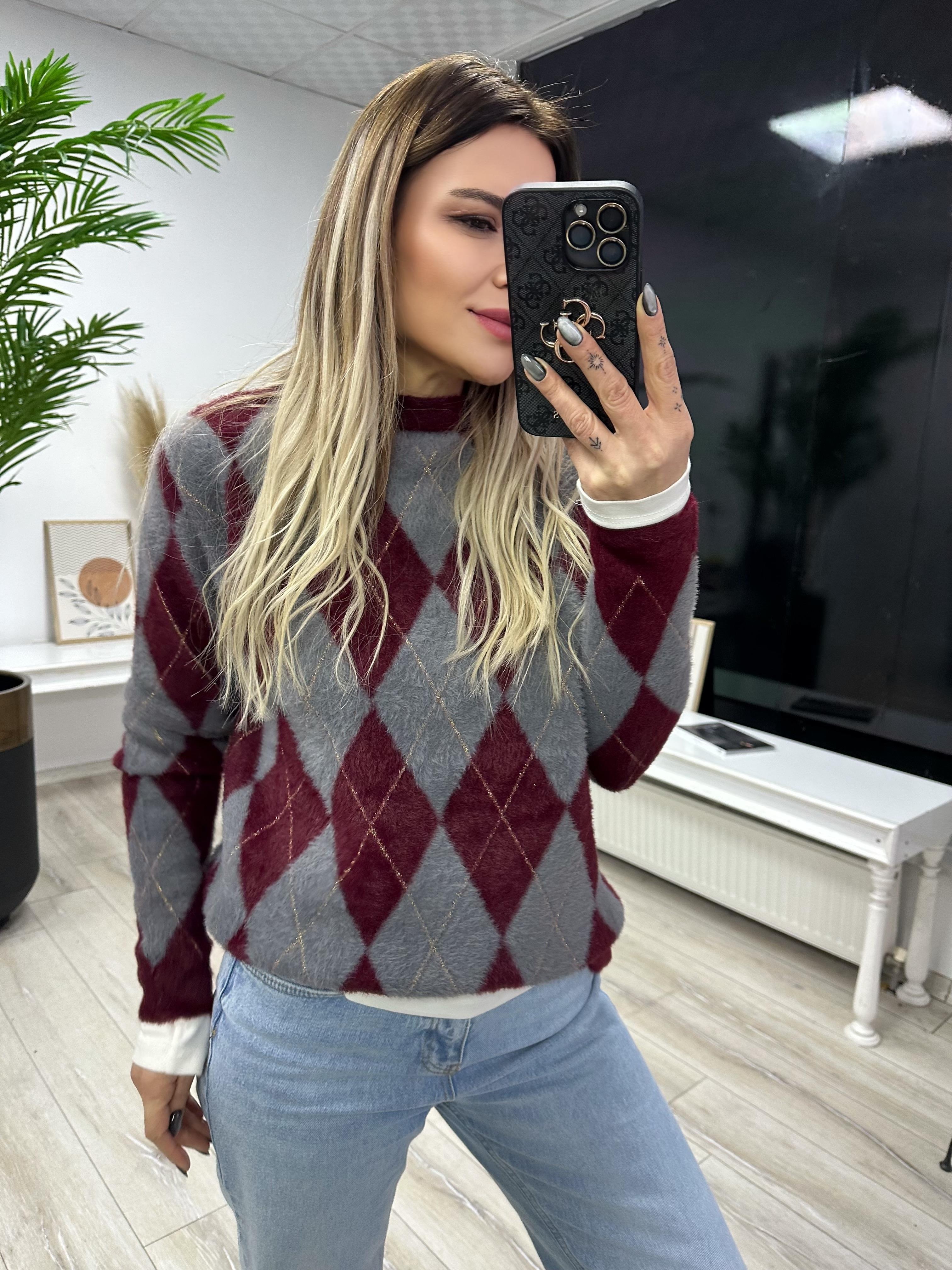 Baklava Desenli Simli Kazak 