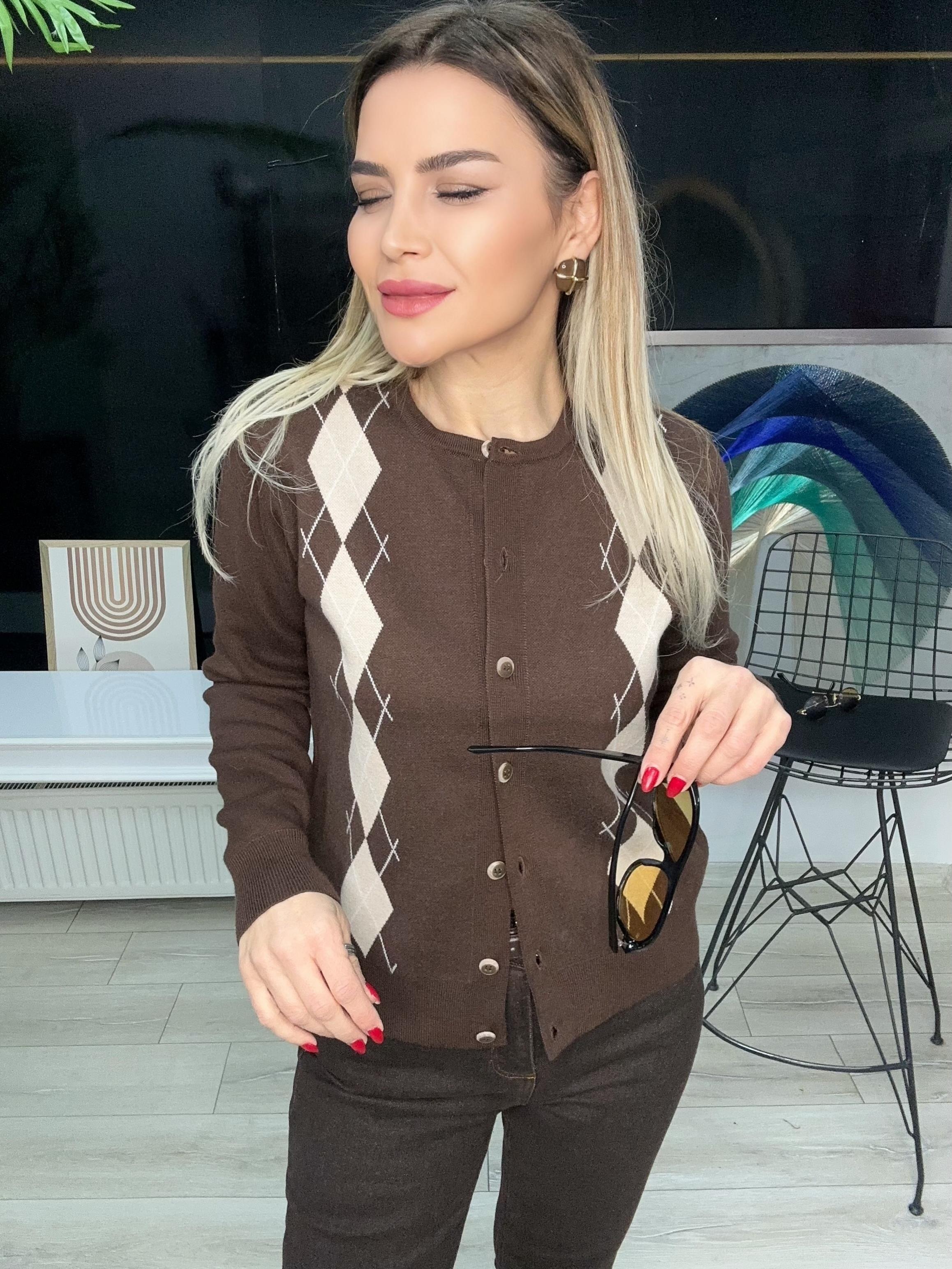 Baklava Desenli Triko Hırka 
