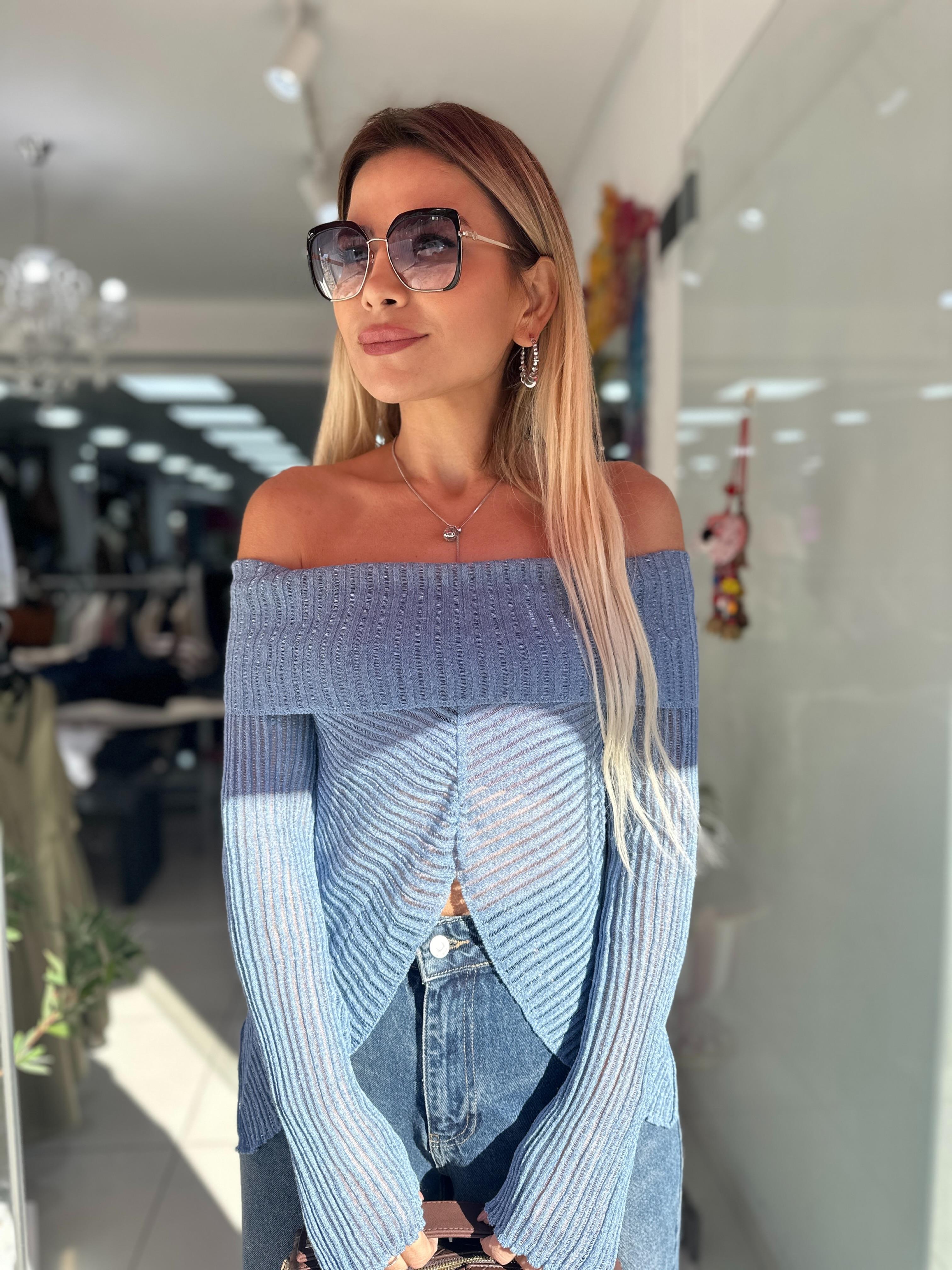 Bardot Yaka Ajurlu Transparan Triko Bluz