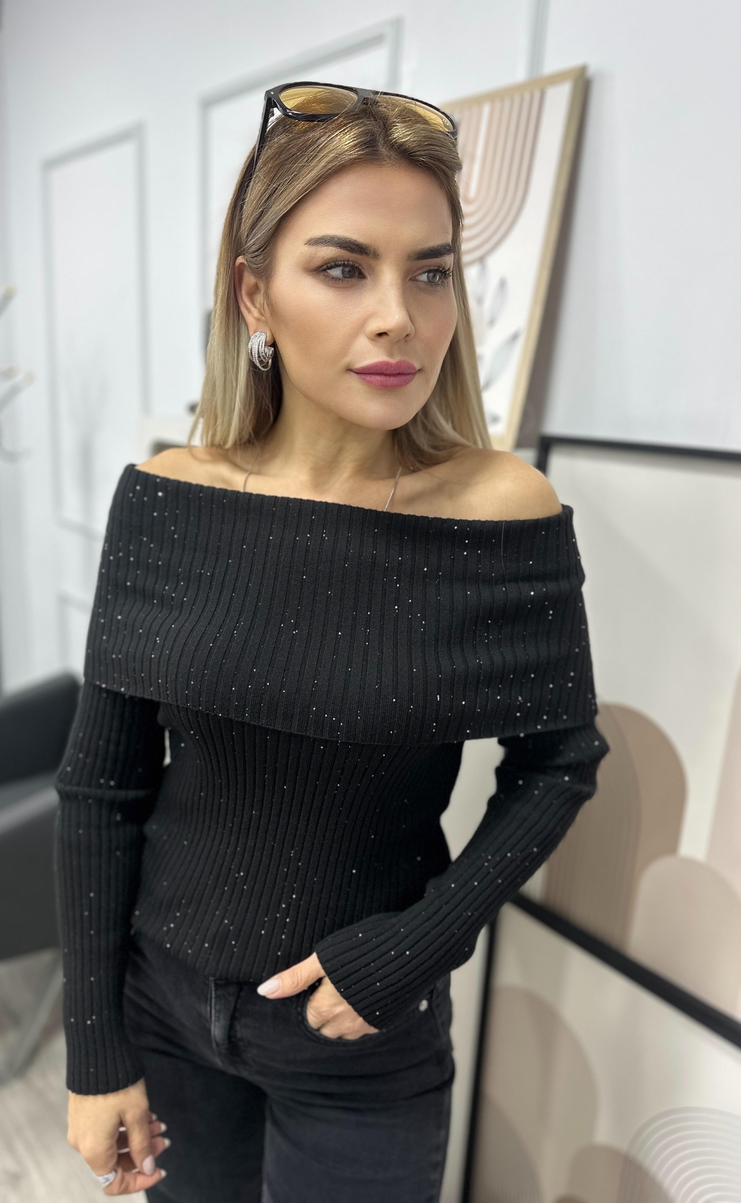 Barkot Yaka Pullu Fitilli Triko Kazak