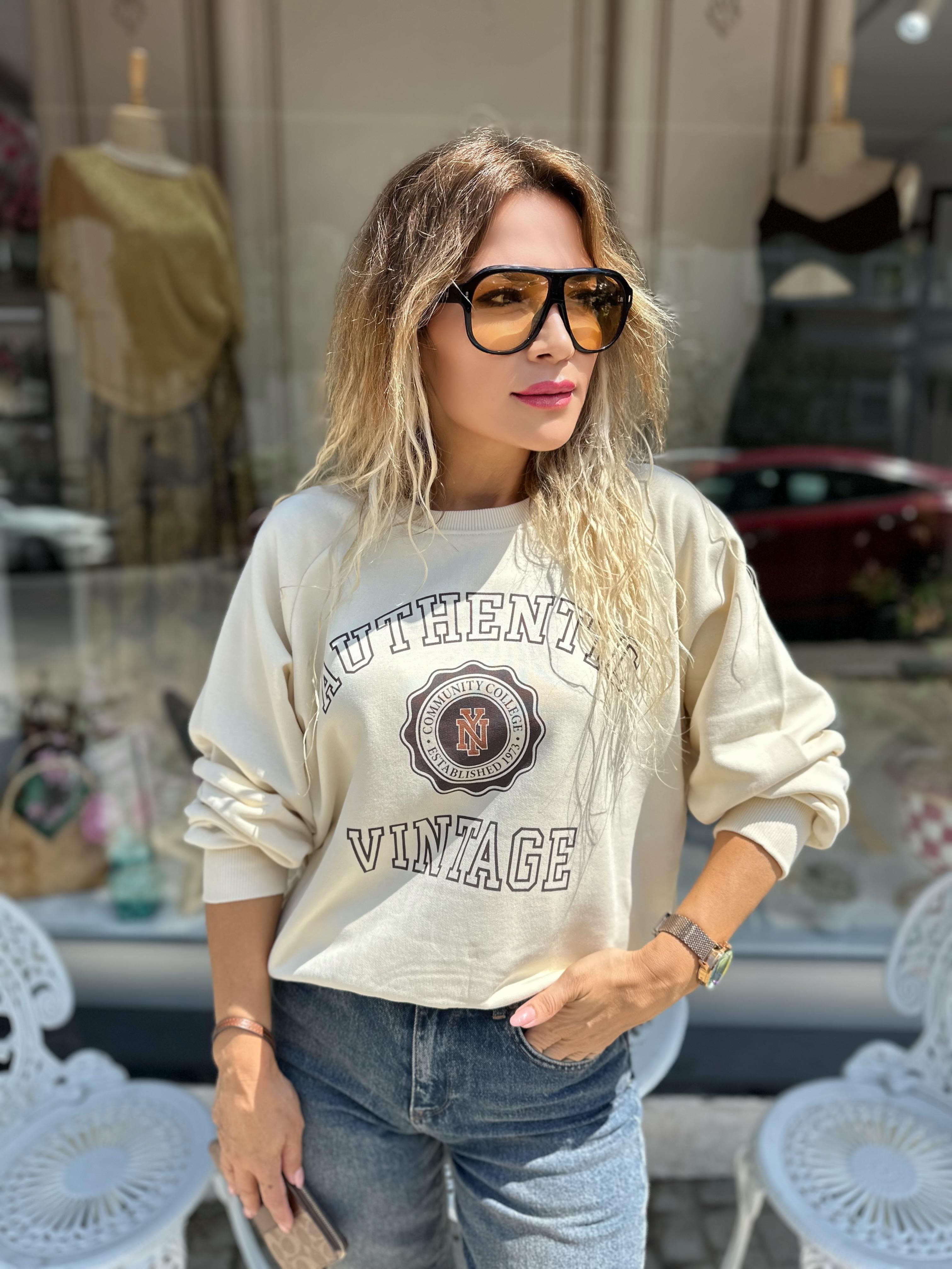 Bej Baskılı Sweat