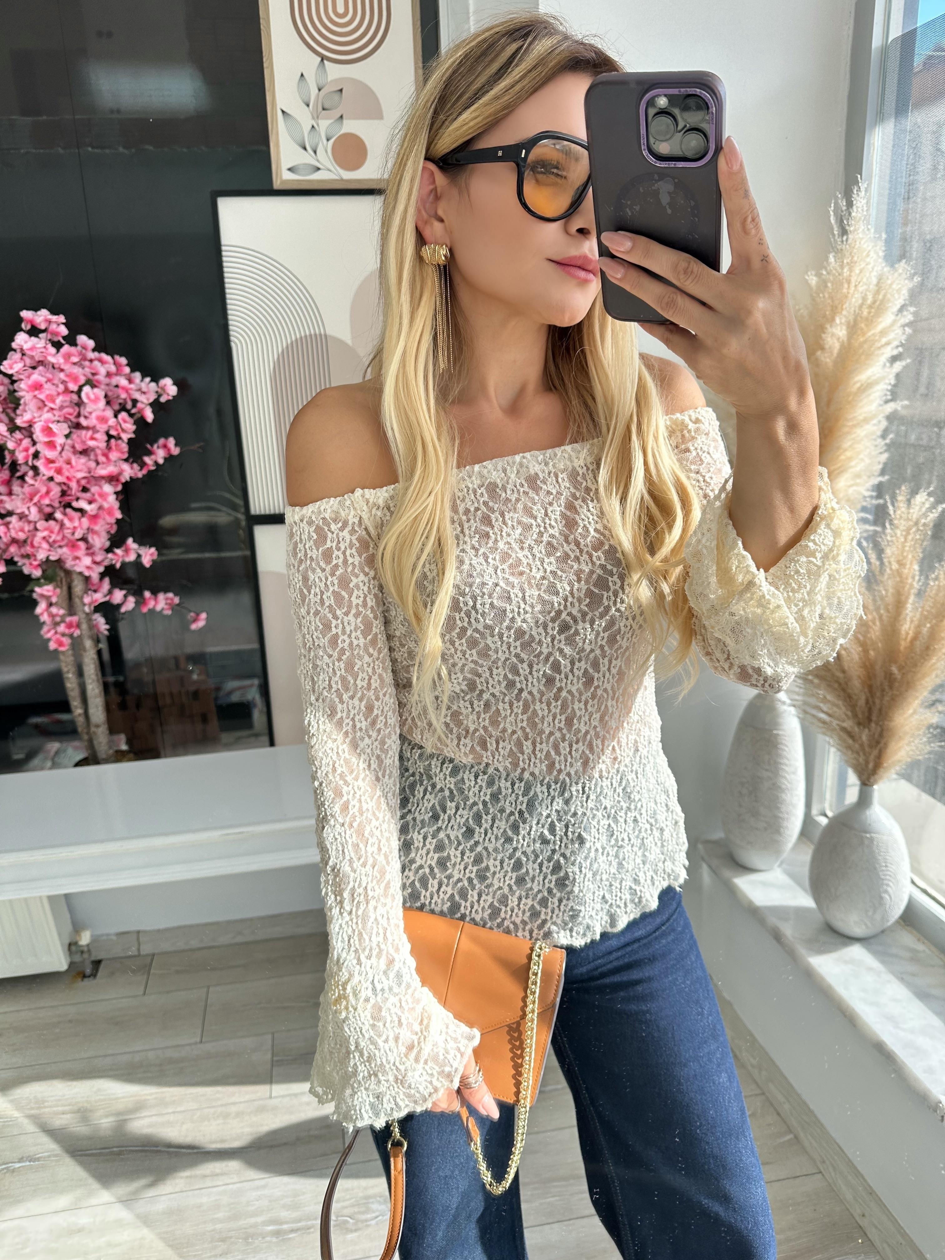 Bej Dantel Bluz