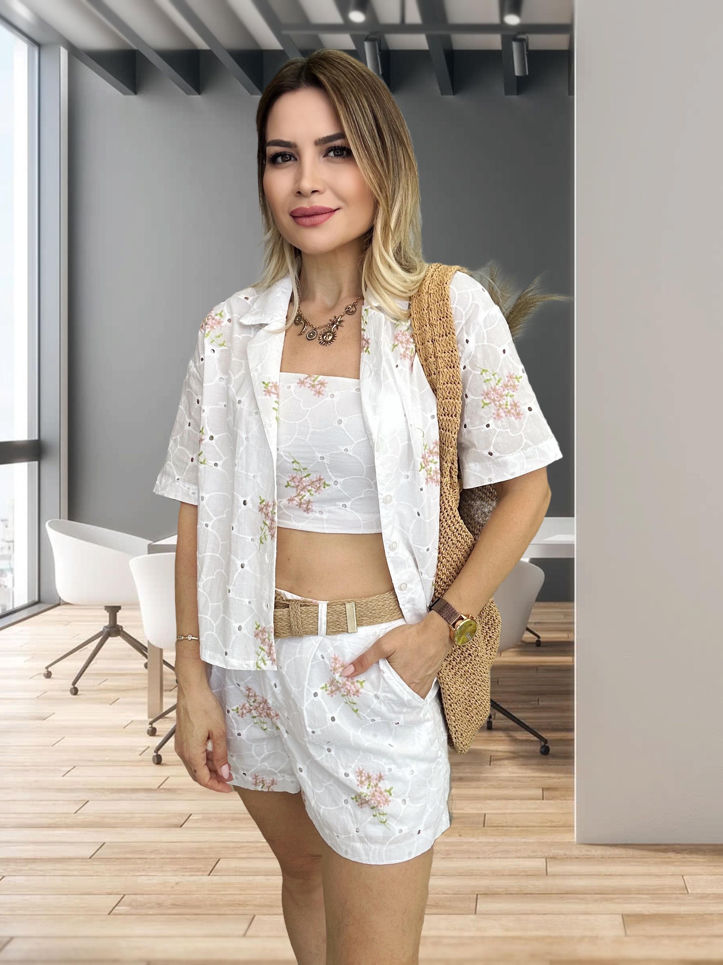 Beyaz Brode Ceket Yaka Gömlek 