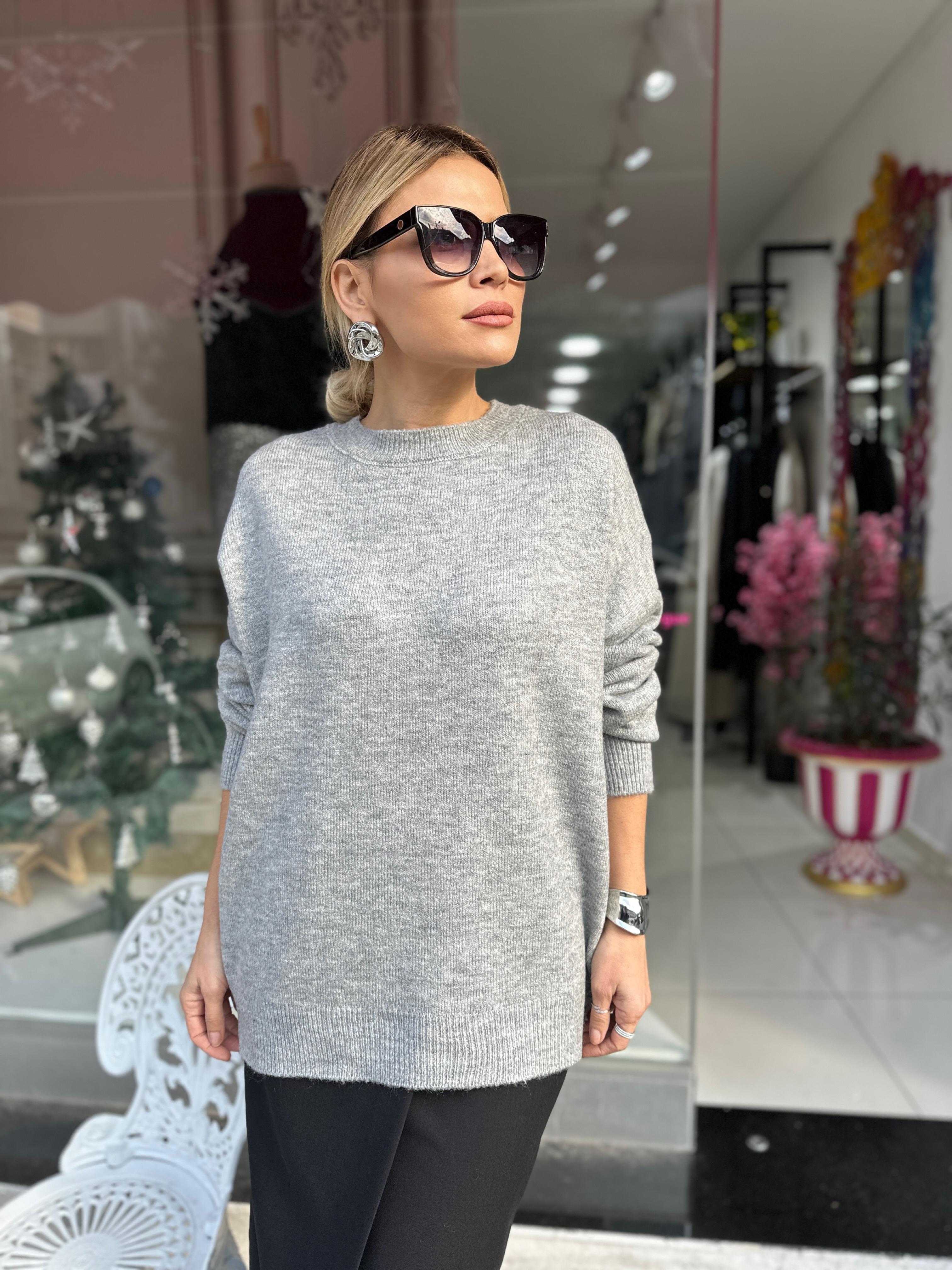 Bisiklet Yaka Salaş Triko Kazak