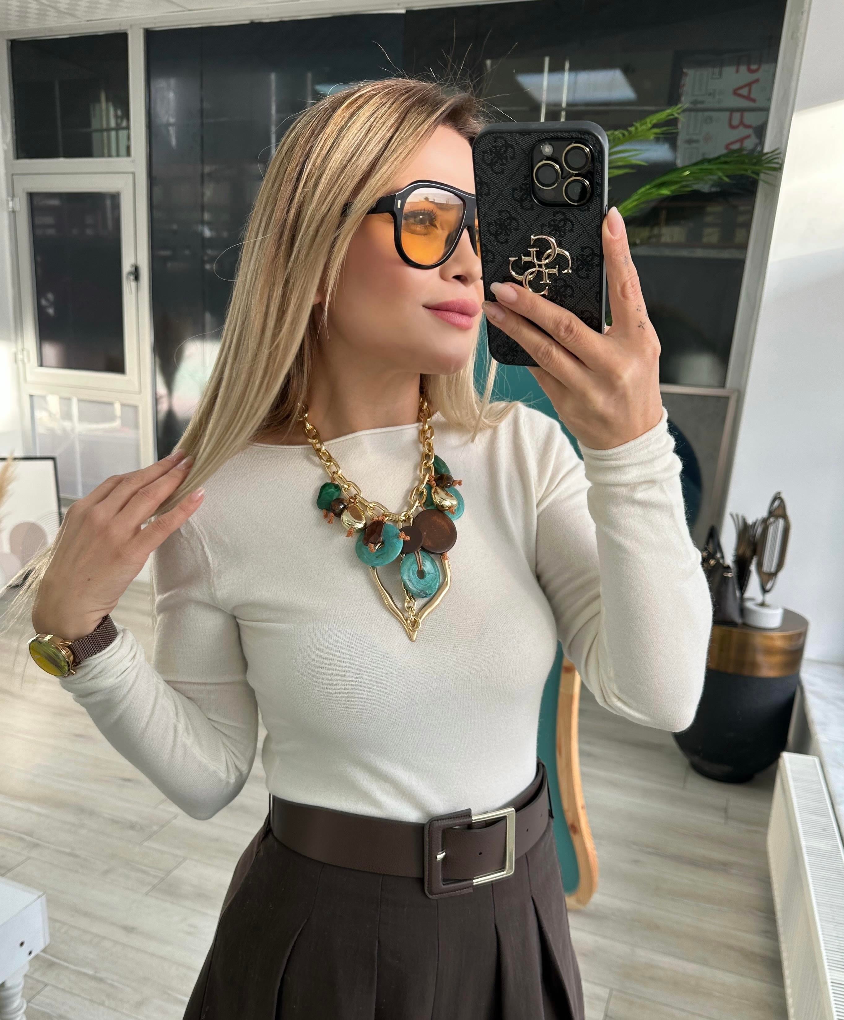 Bohem Yeşil Kahve Renkli Kolye