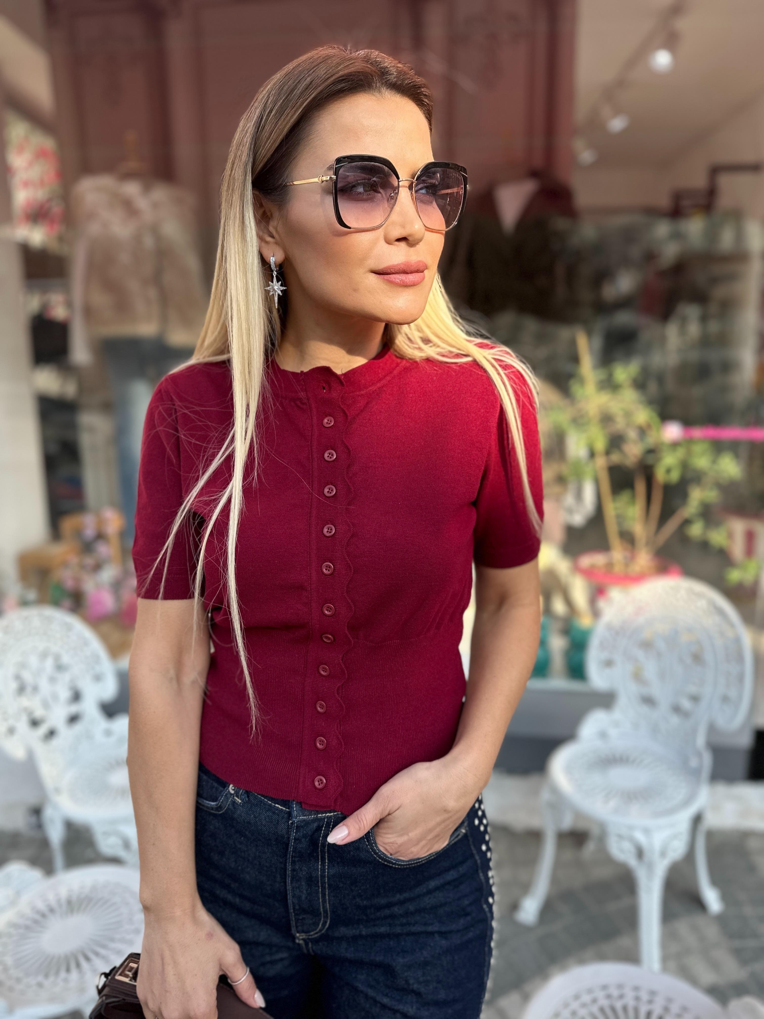 Bordo Bisiklet Yaka Triko Hırka 