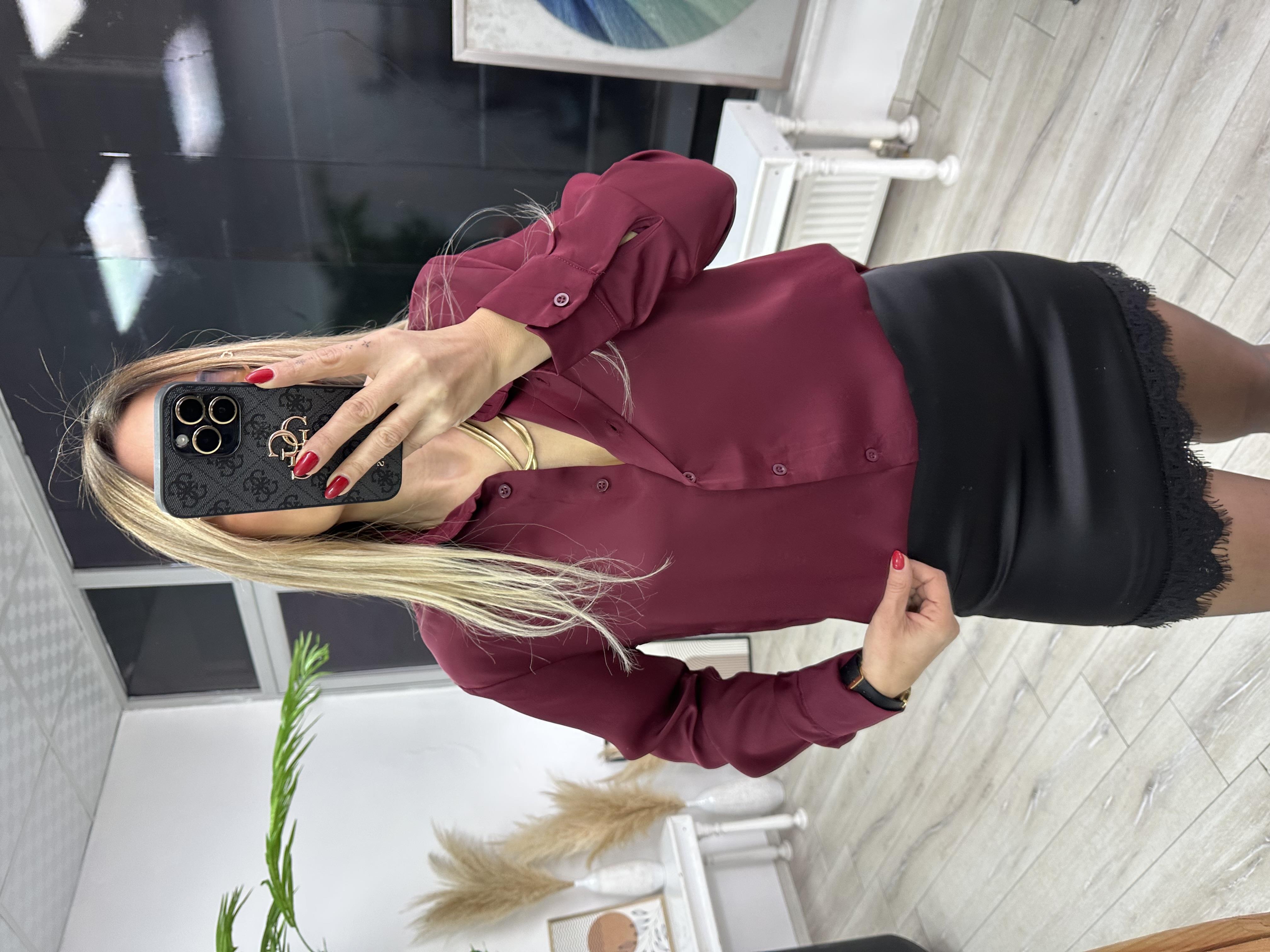 Bordo Saten Gömlek 