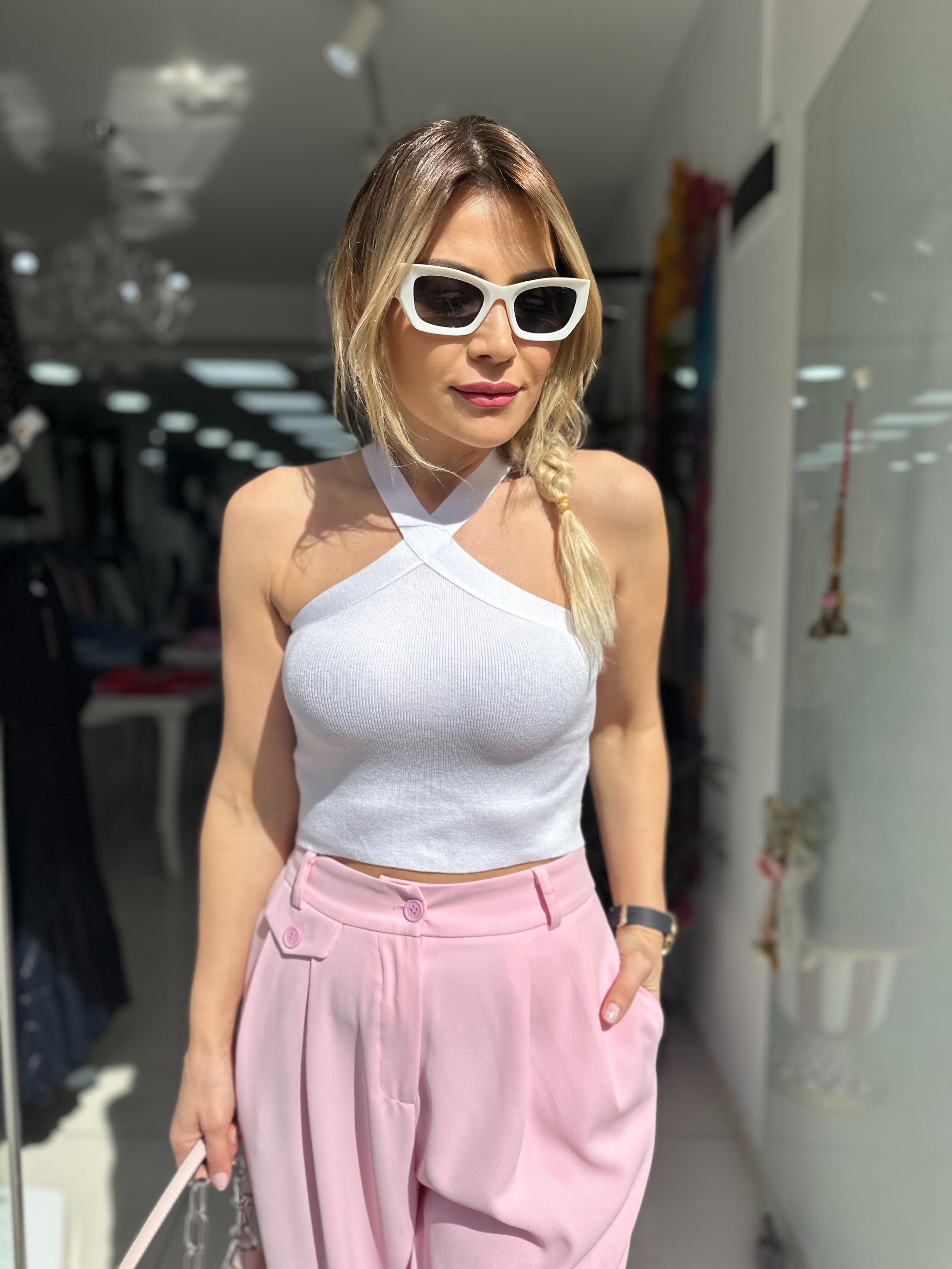 Çapraz Askı Beyaz Crop 