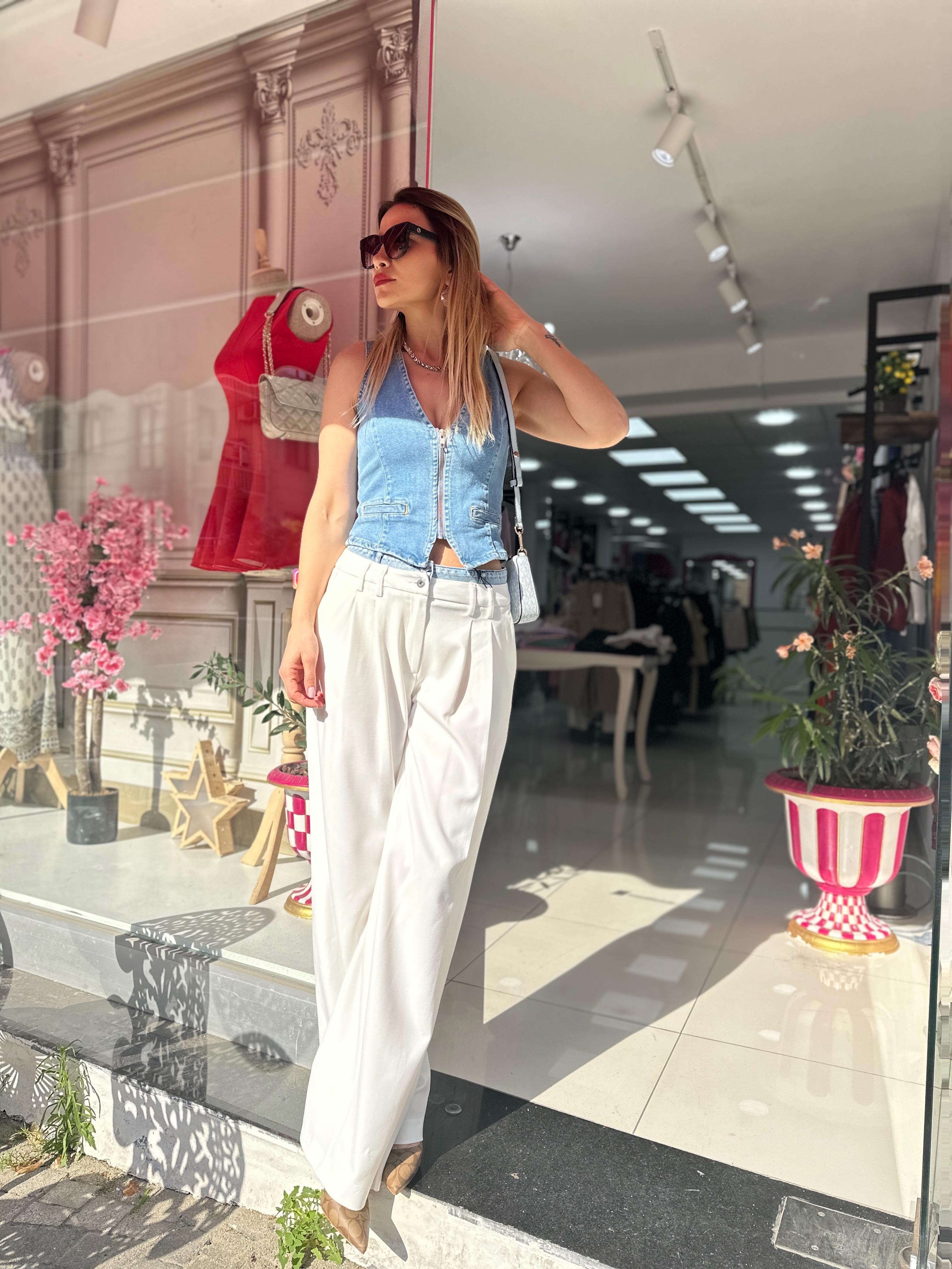 Denim Bel Detaylı Pantolon
