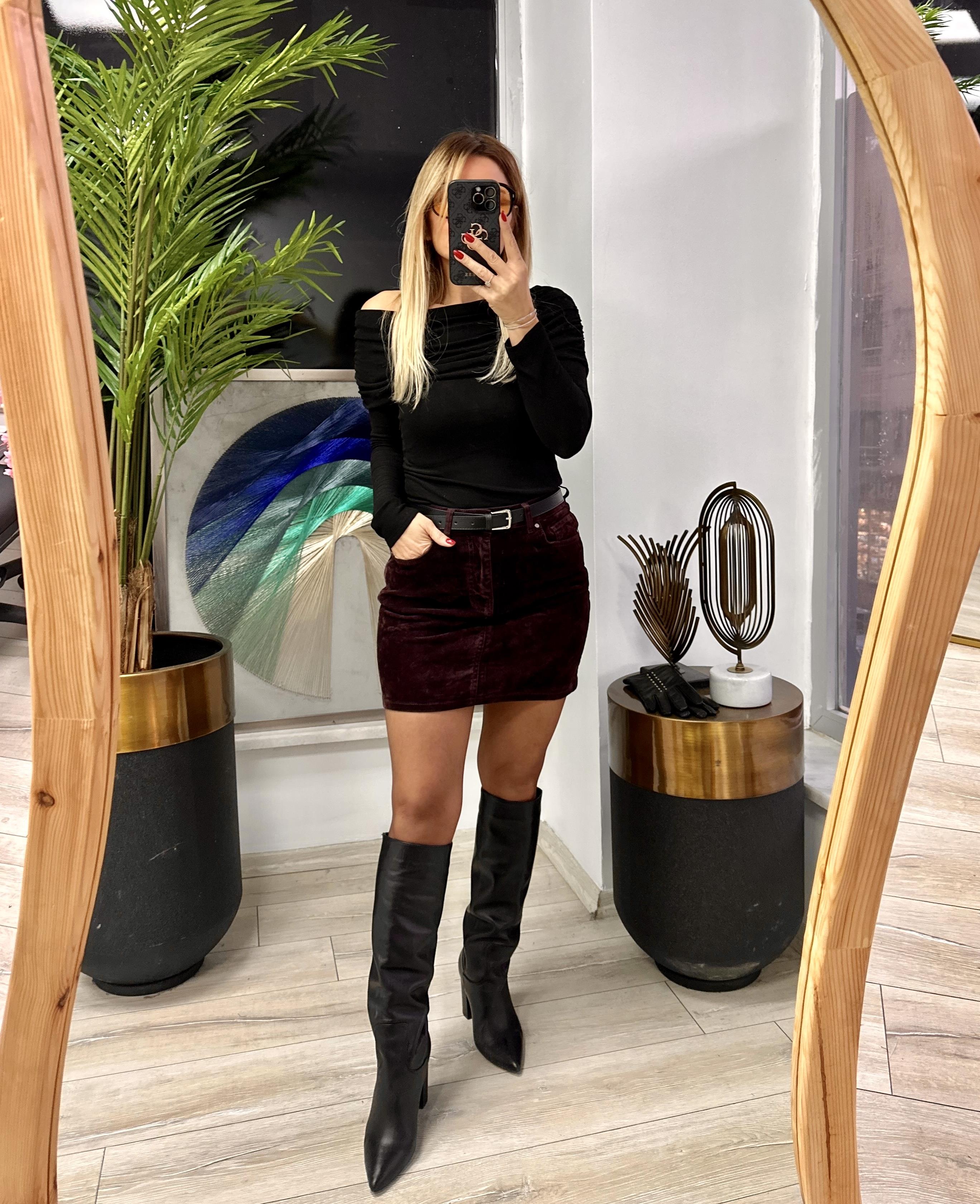 DLV Bordo Süet Etek