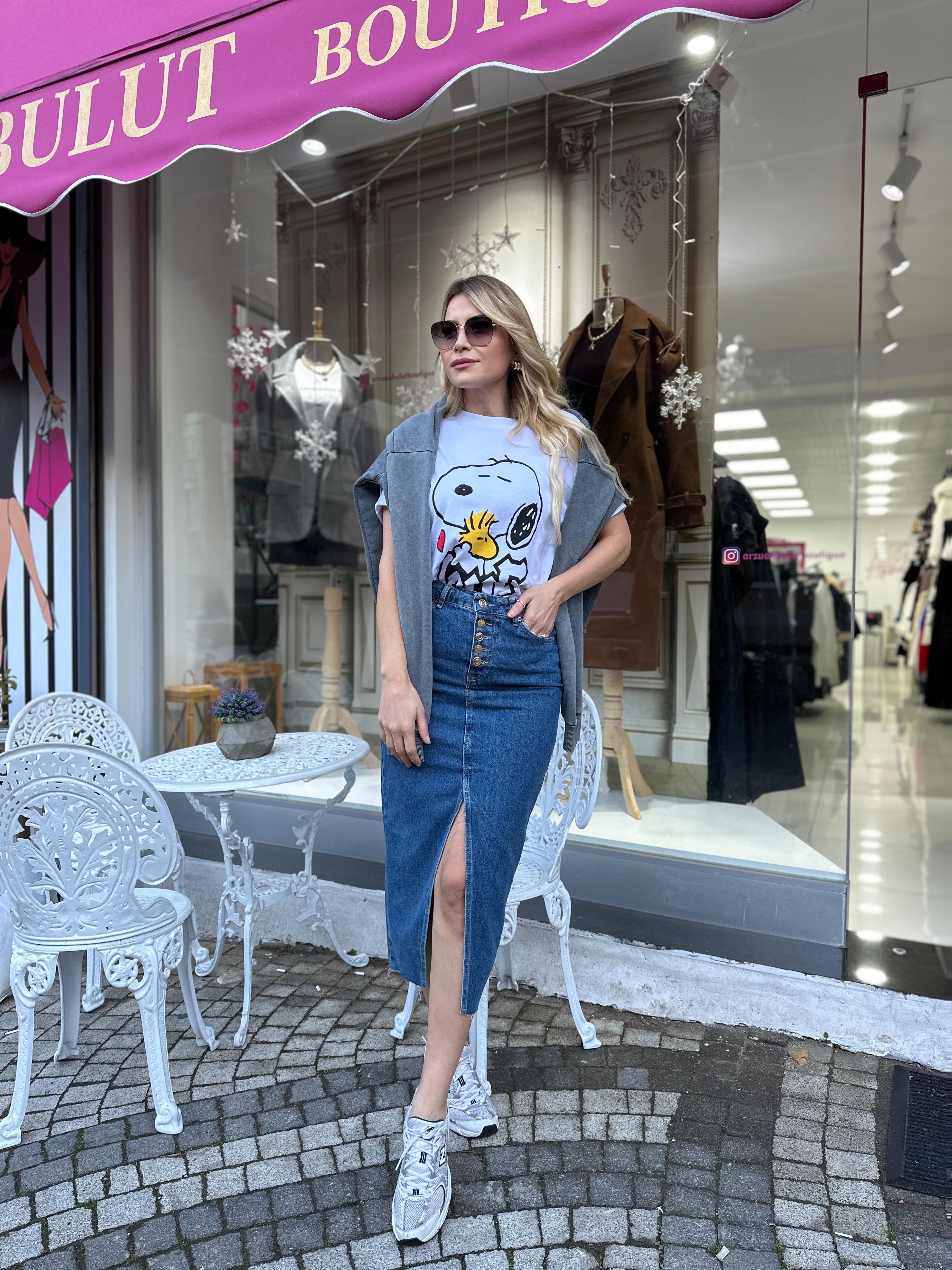 DLV Jean Gold Düğme Detay Etek