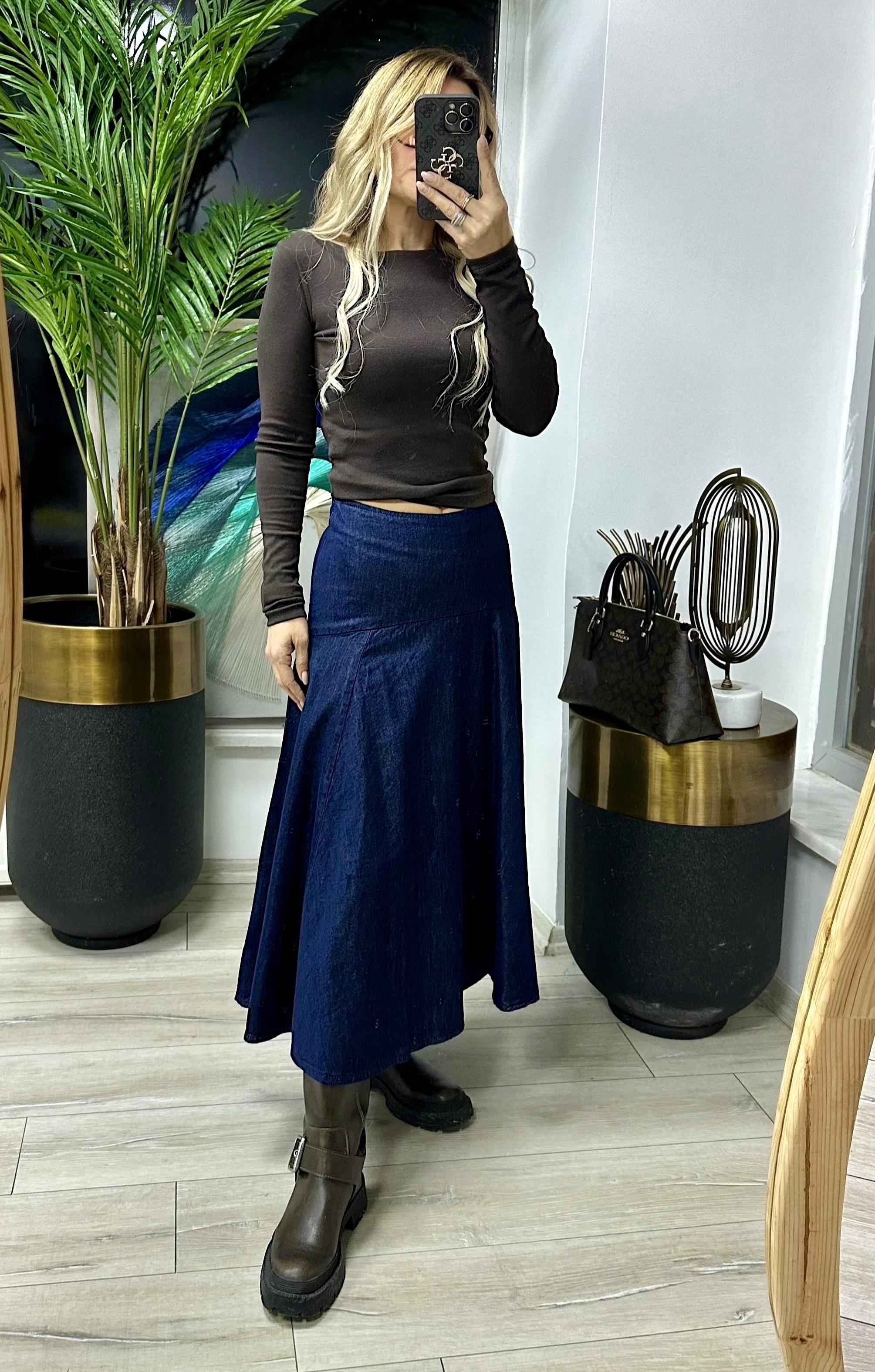 DLV Lacivert Denim Etek 