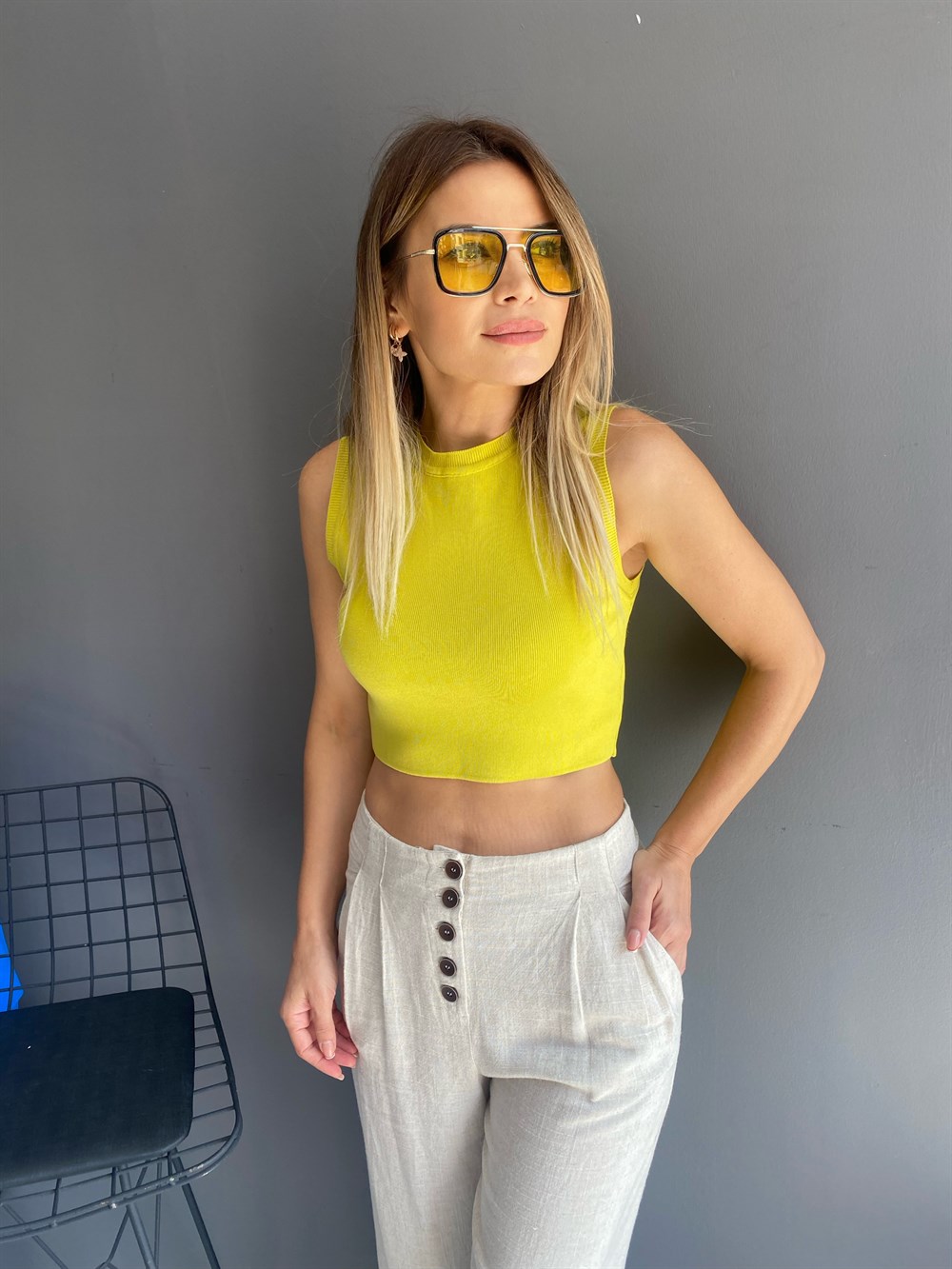 DLV Sarı Triko Crop