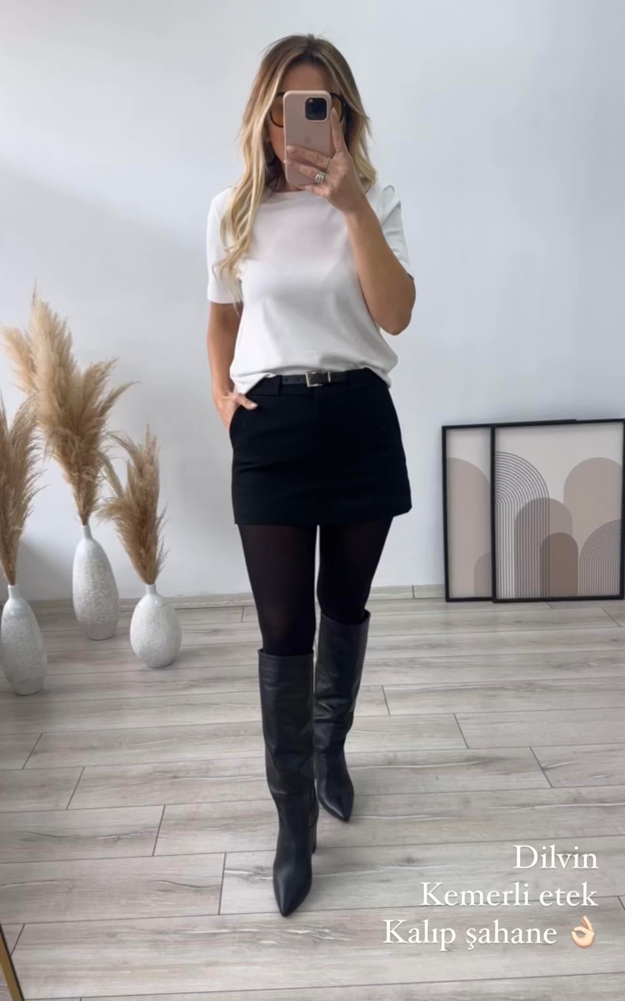 DLV Siyah Kemerli İçi Şortlu Etek 