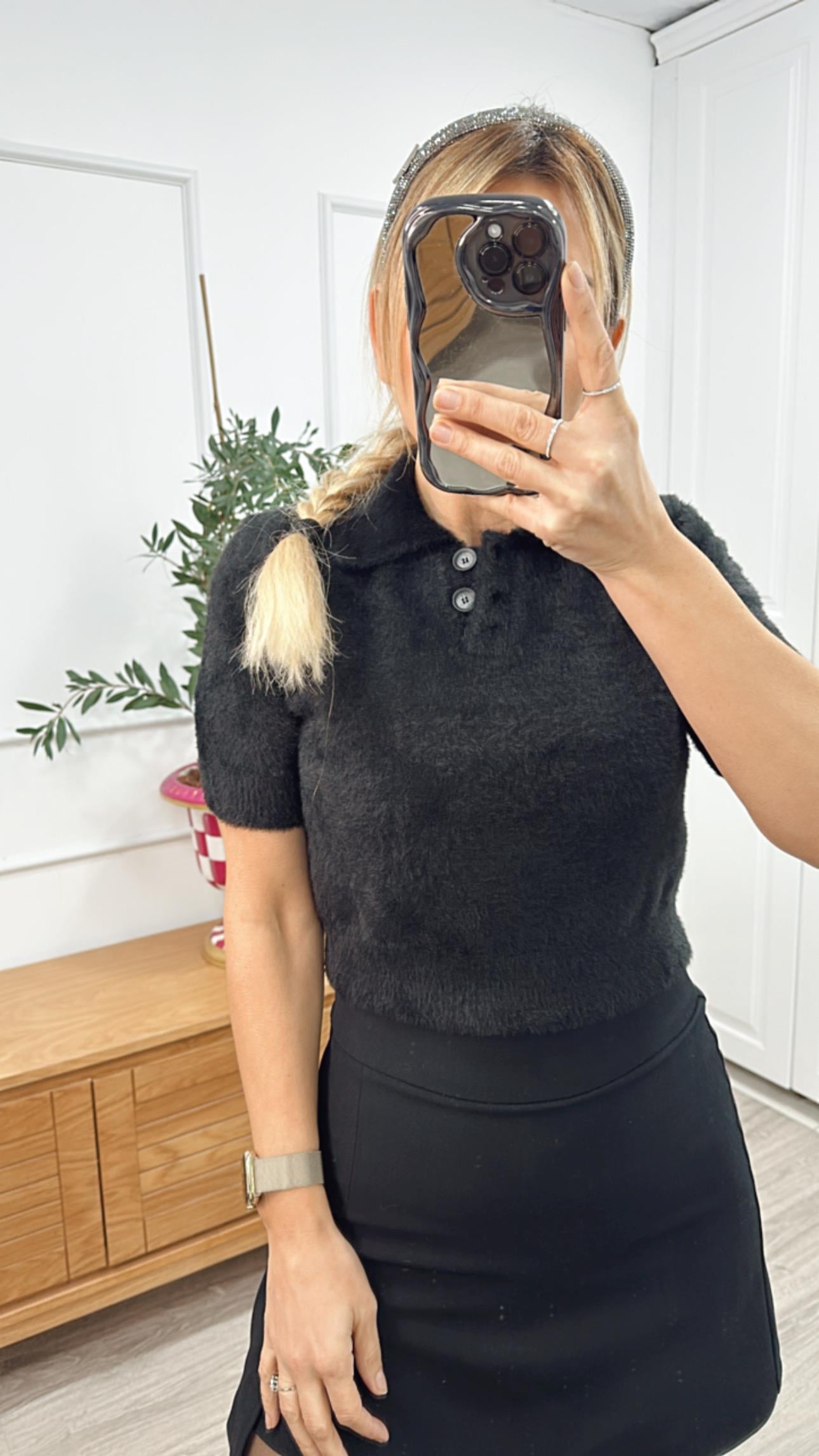 DLV Siyah Polo Yaka Yumoş Triko