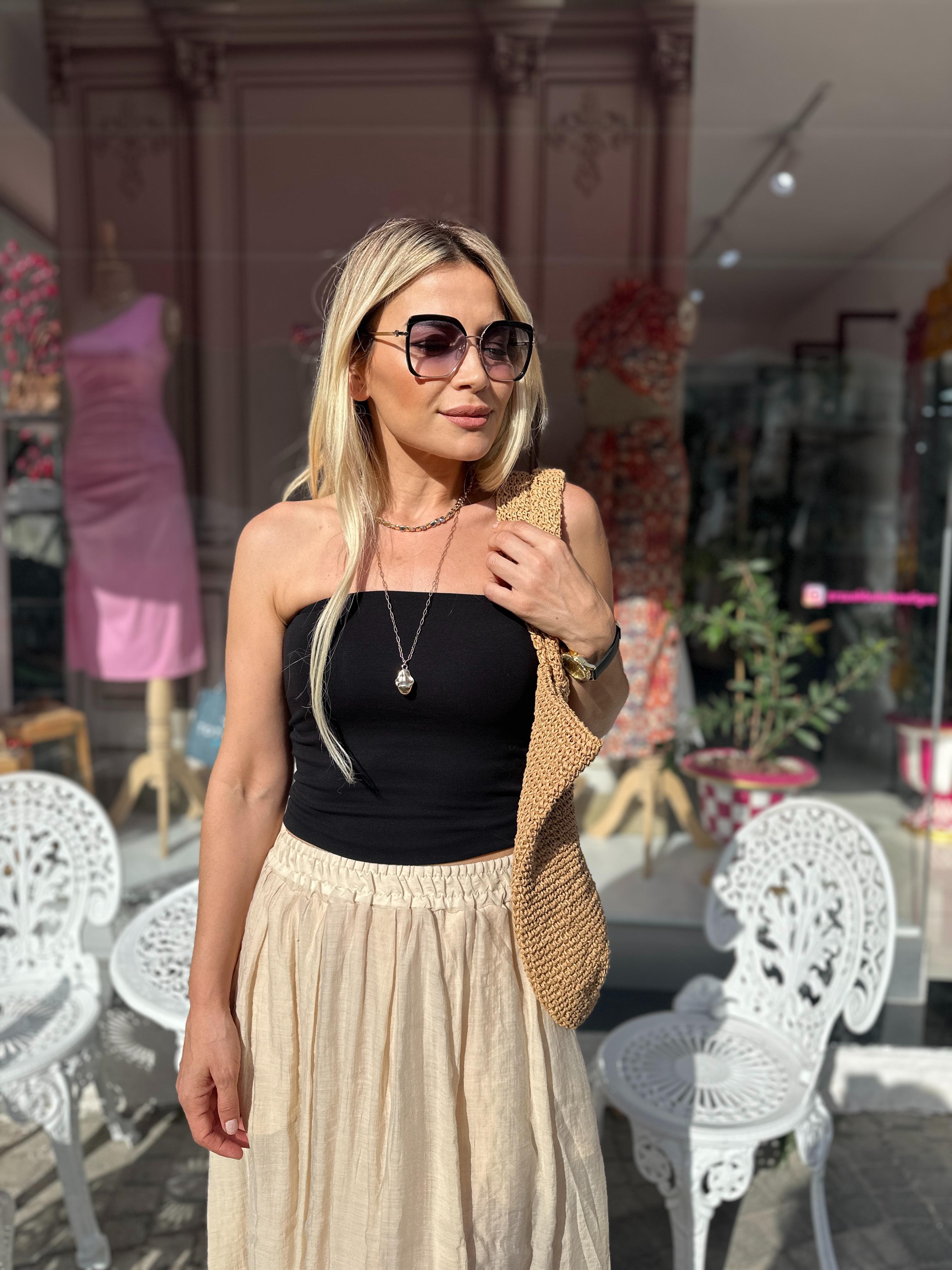 DLV Siyah Straplez Crop 