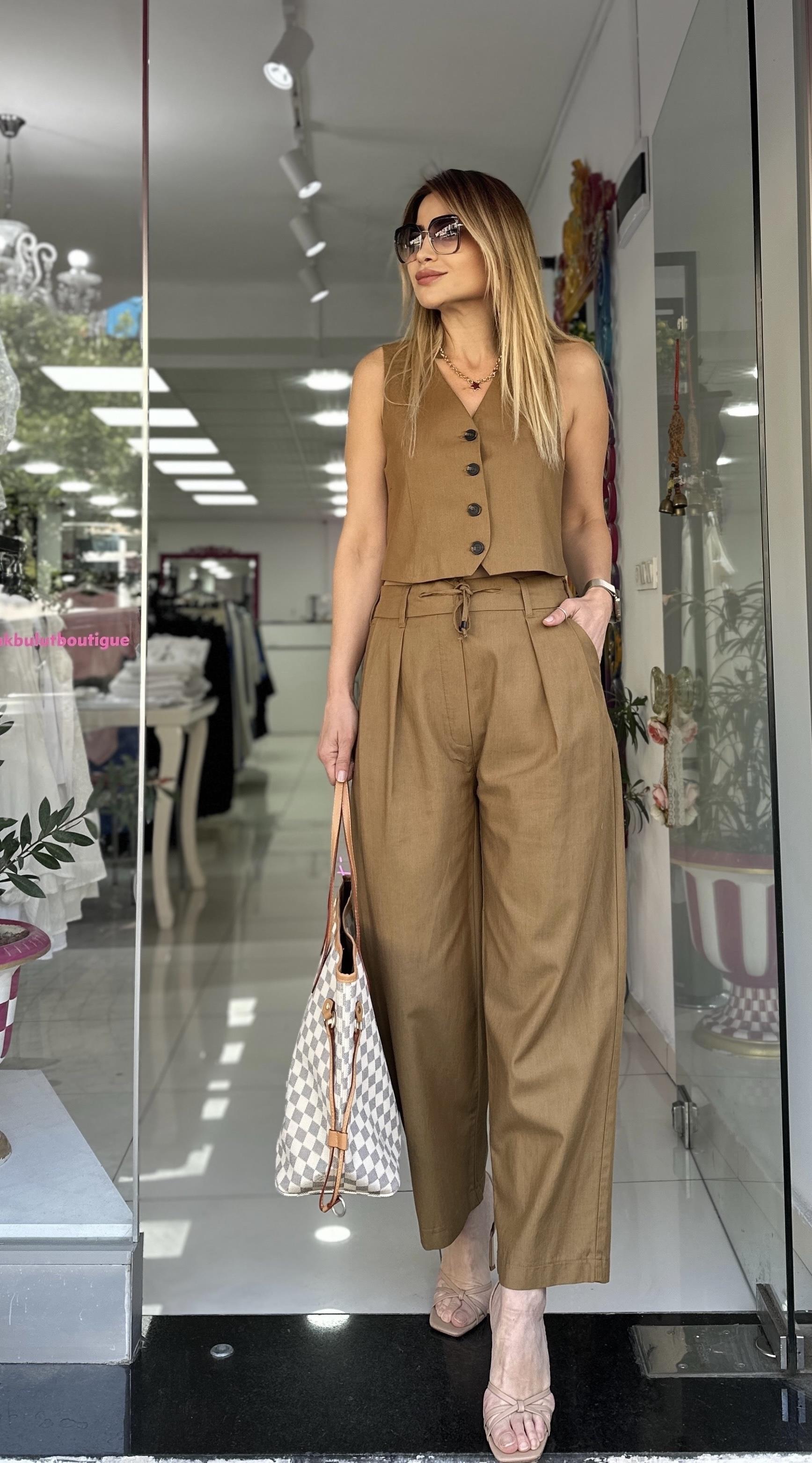 DLV Taba Bağcıklı Pilili Pantolon