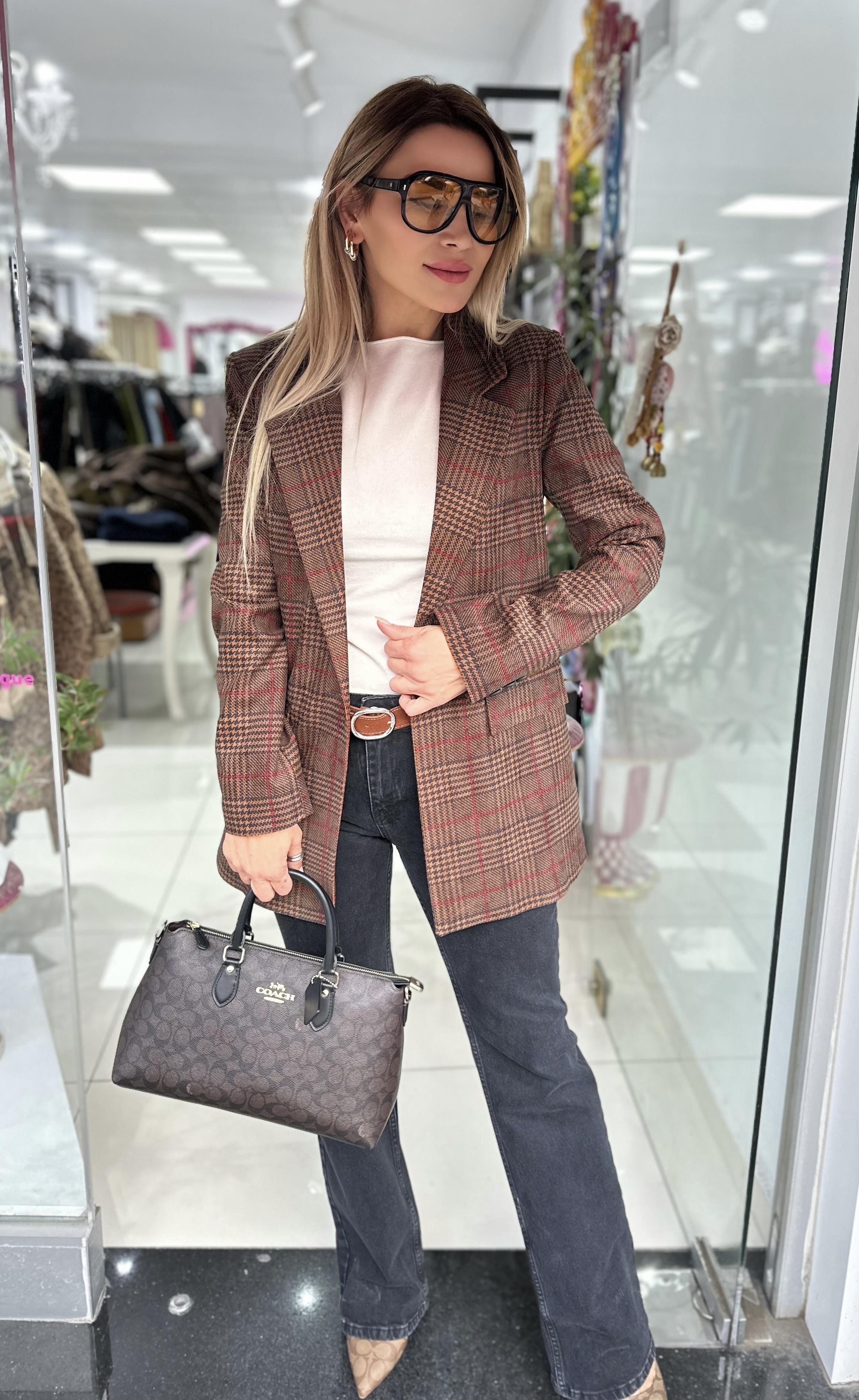 Ekose Desenli Düğme Detaylı Blazer