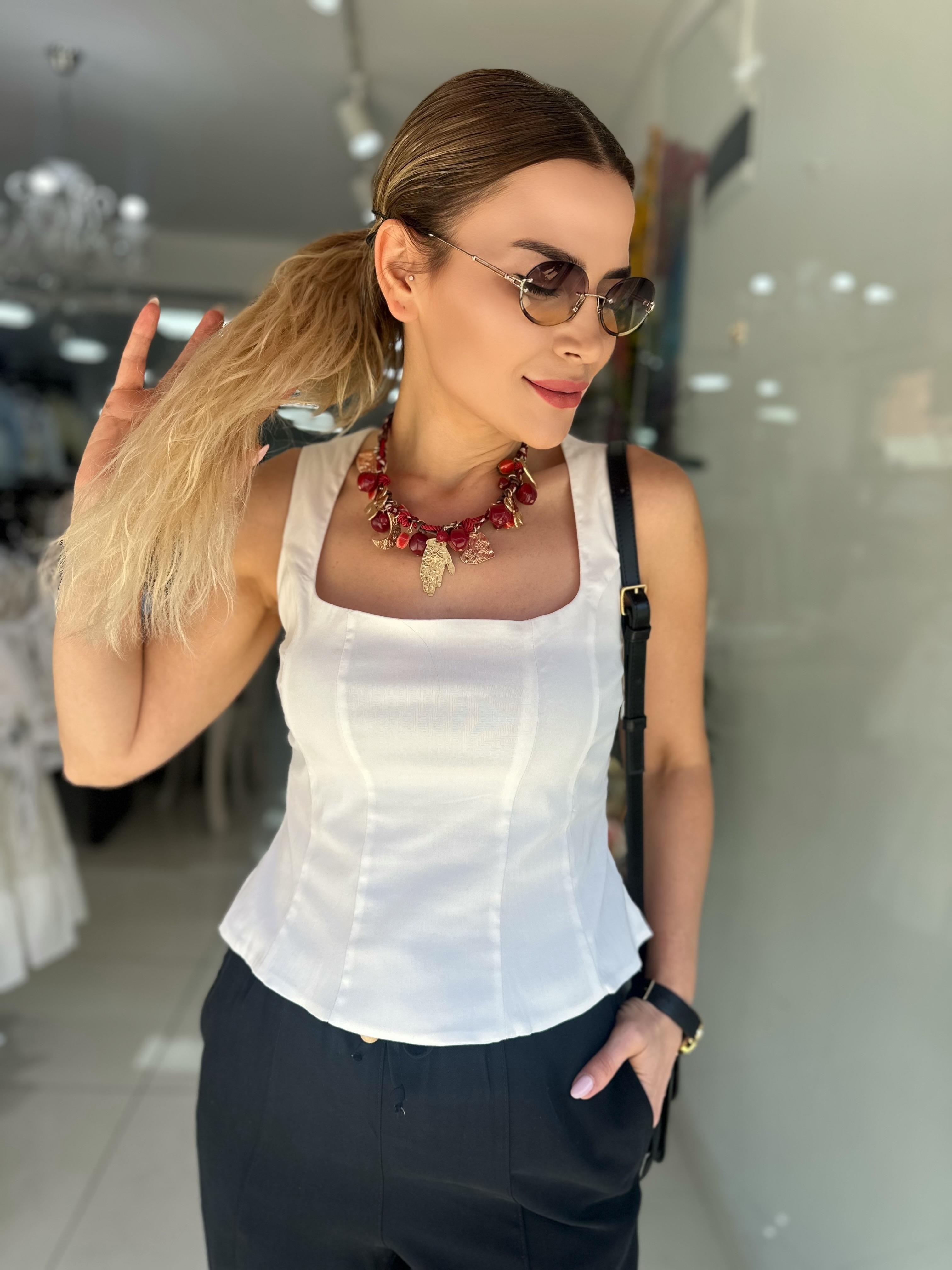 Ekru Peplum Korse Bluz 