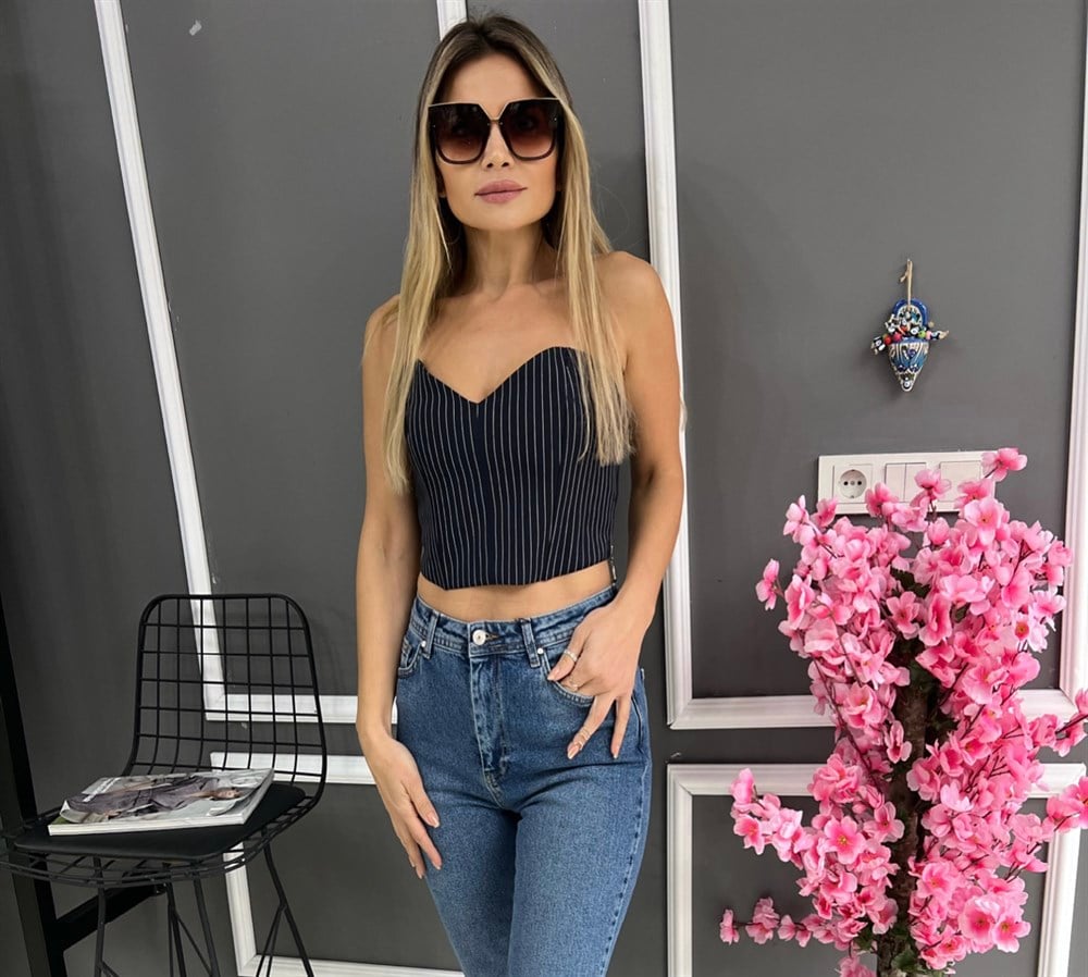 FK Çizgili Lacivert Crop