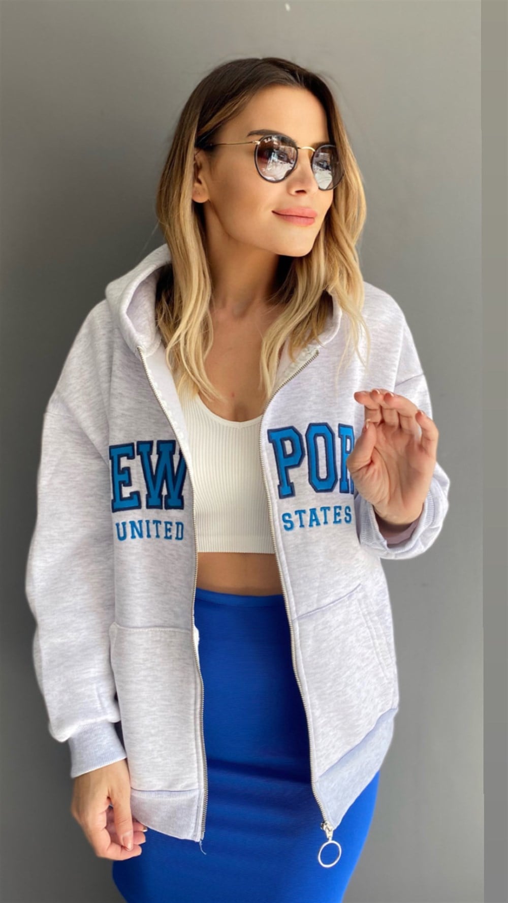 FL Gri Fermuarlı Sweat