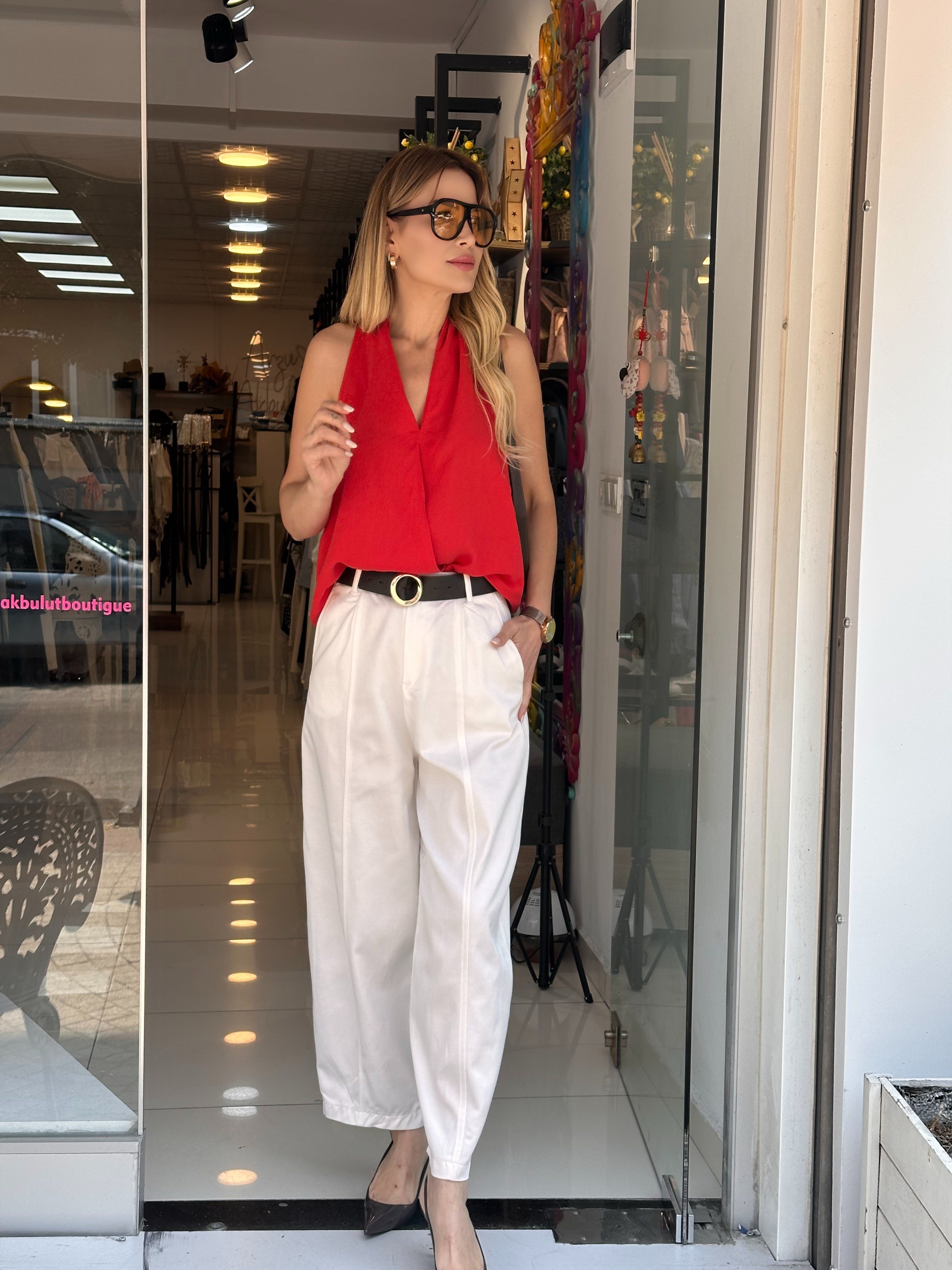 Gabardin Model Kendinden Kemerli Pantolon