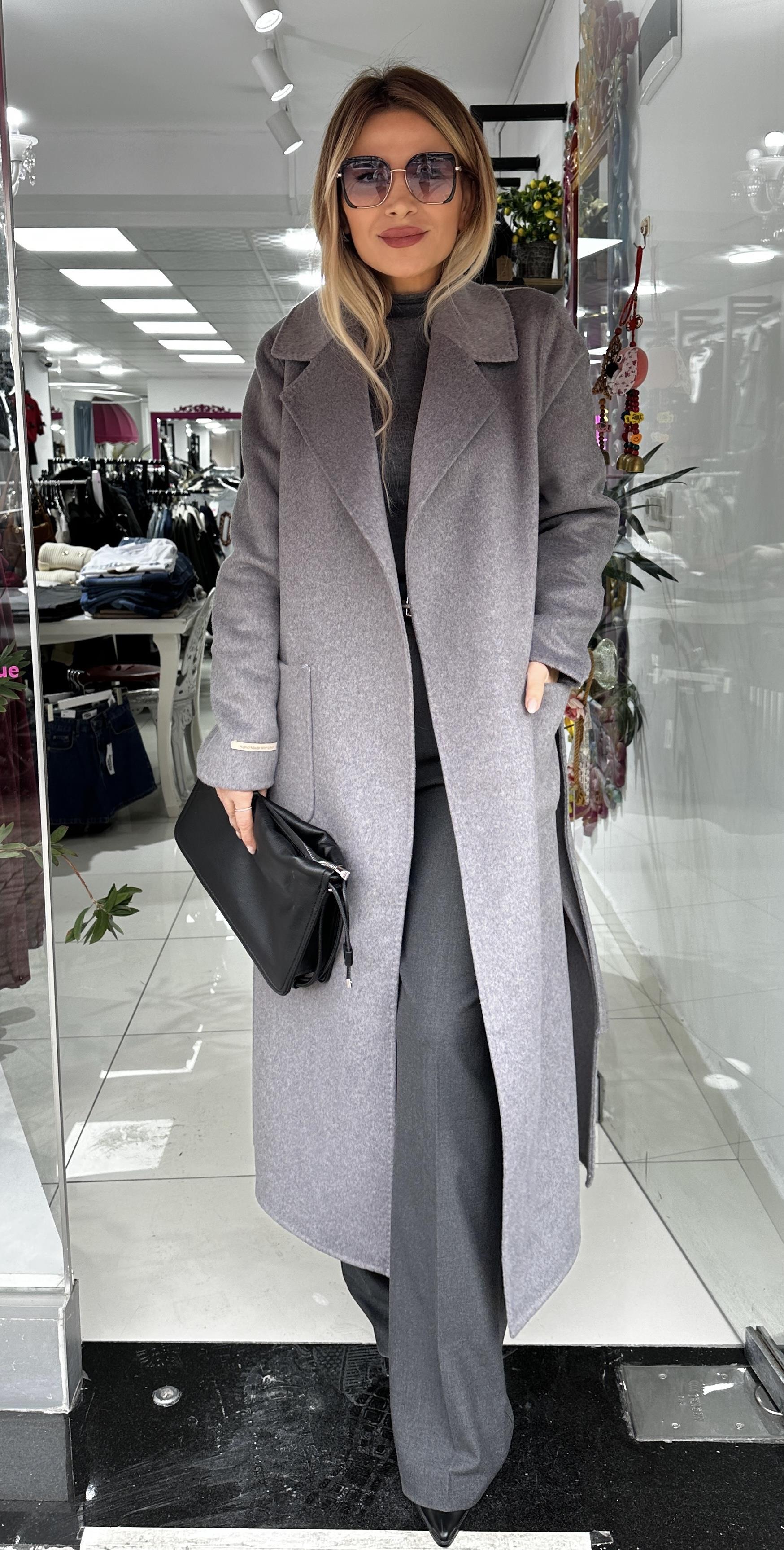 Gri Riga  Kalıp Yün Kaban