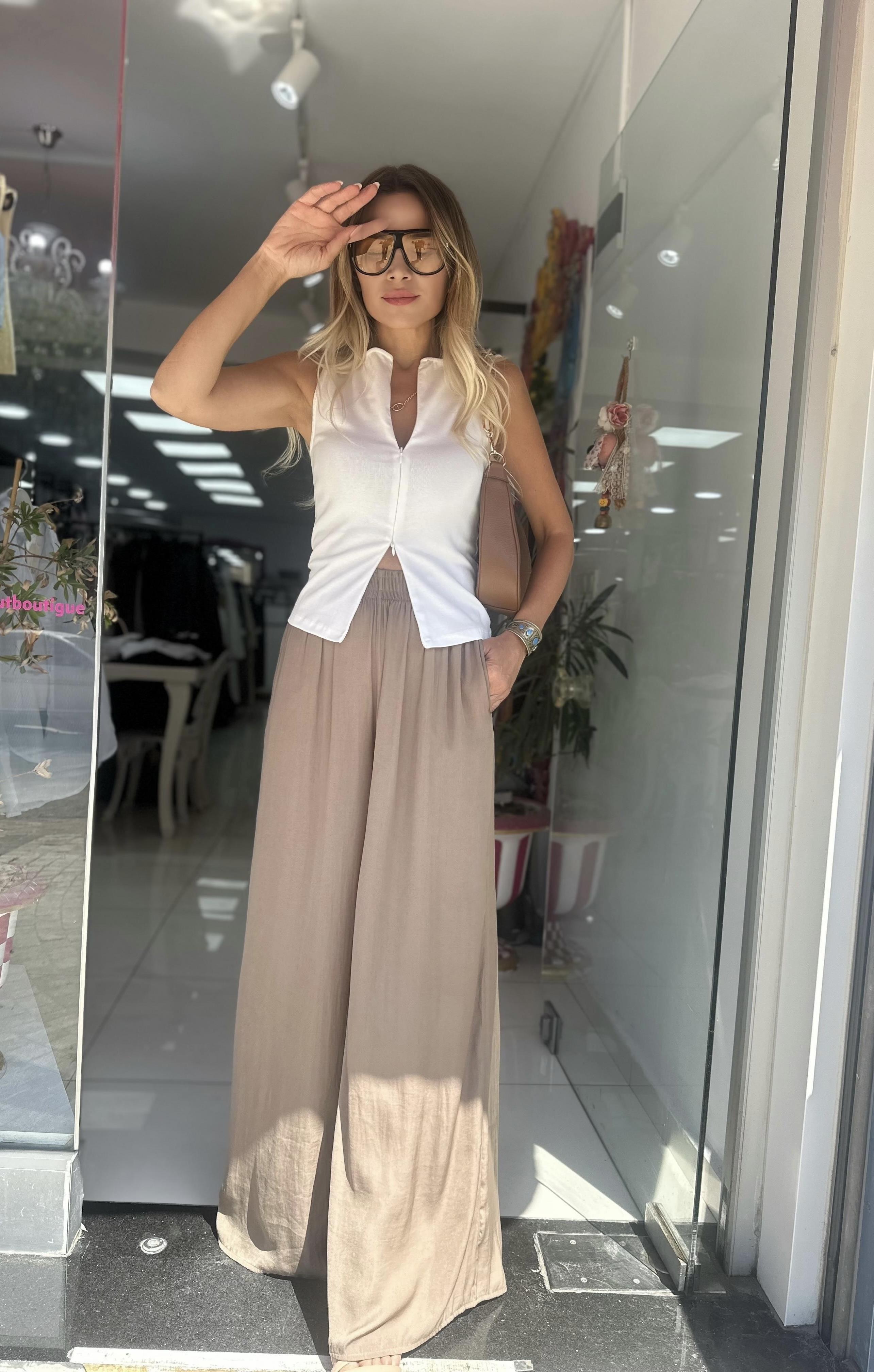 Haki Beli Lastikli Dökümlü Pantolon 