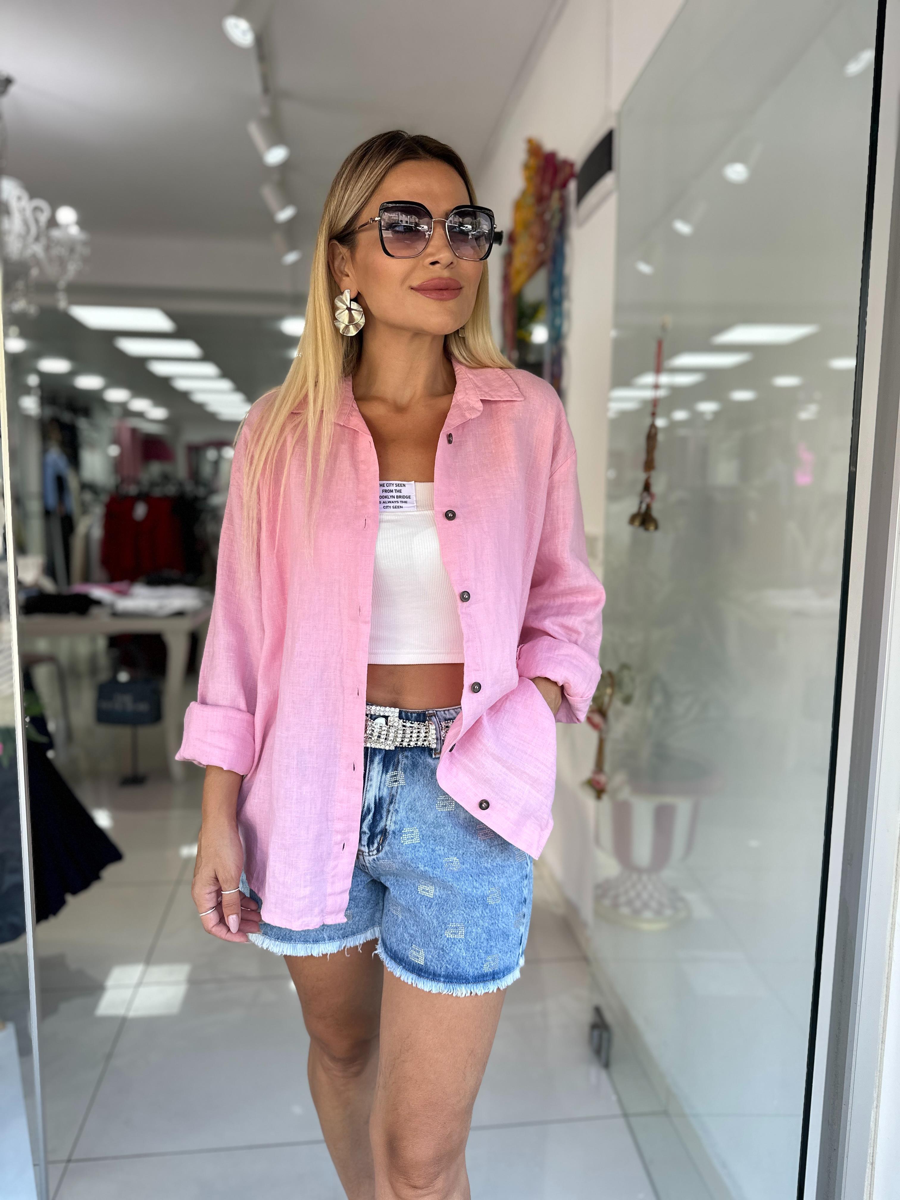 Ham Keten Pembe Gömlek 