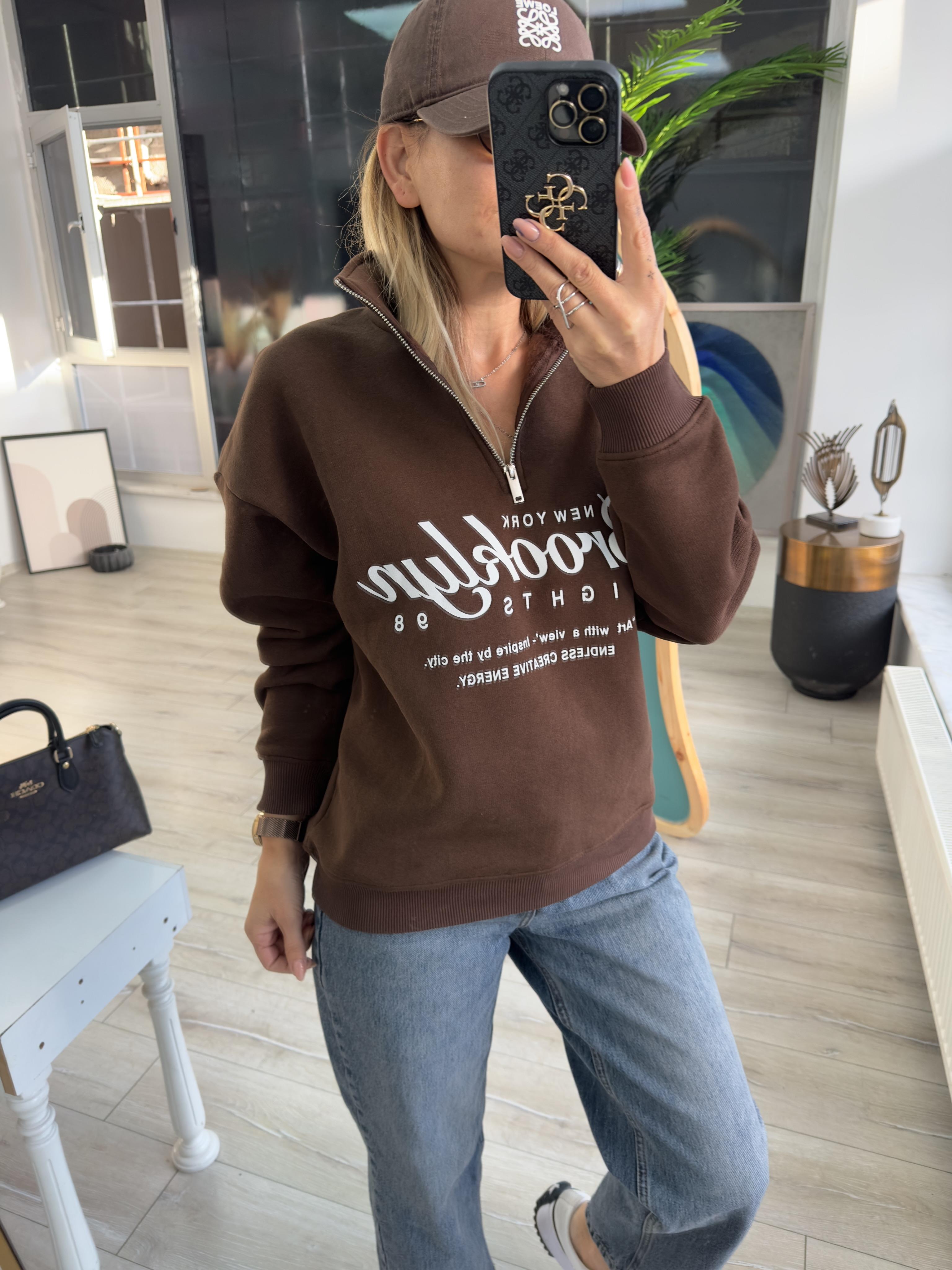 Kahve Baskılı Sweat 