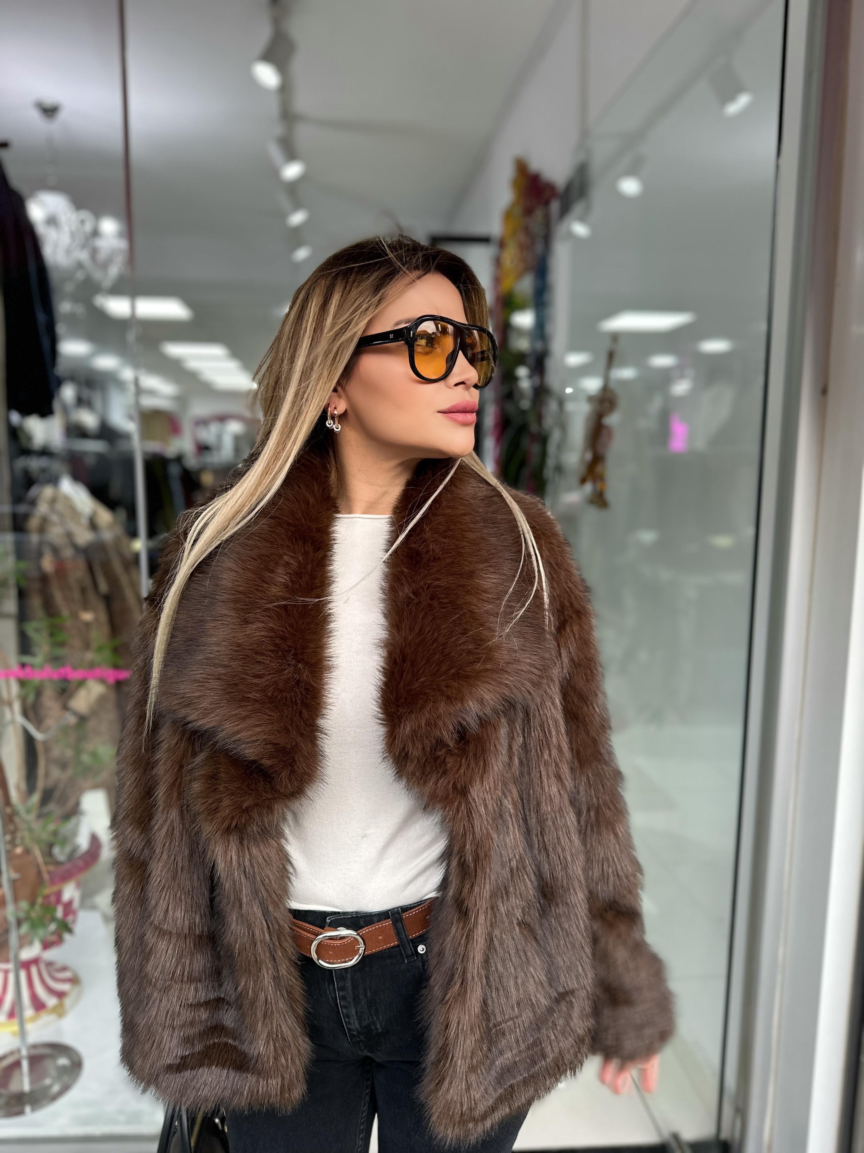 Kahverengi Kürk Mont