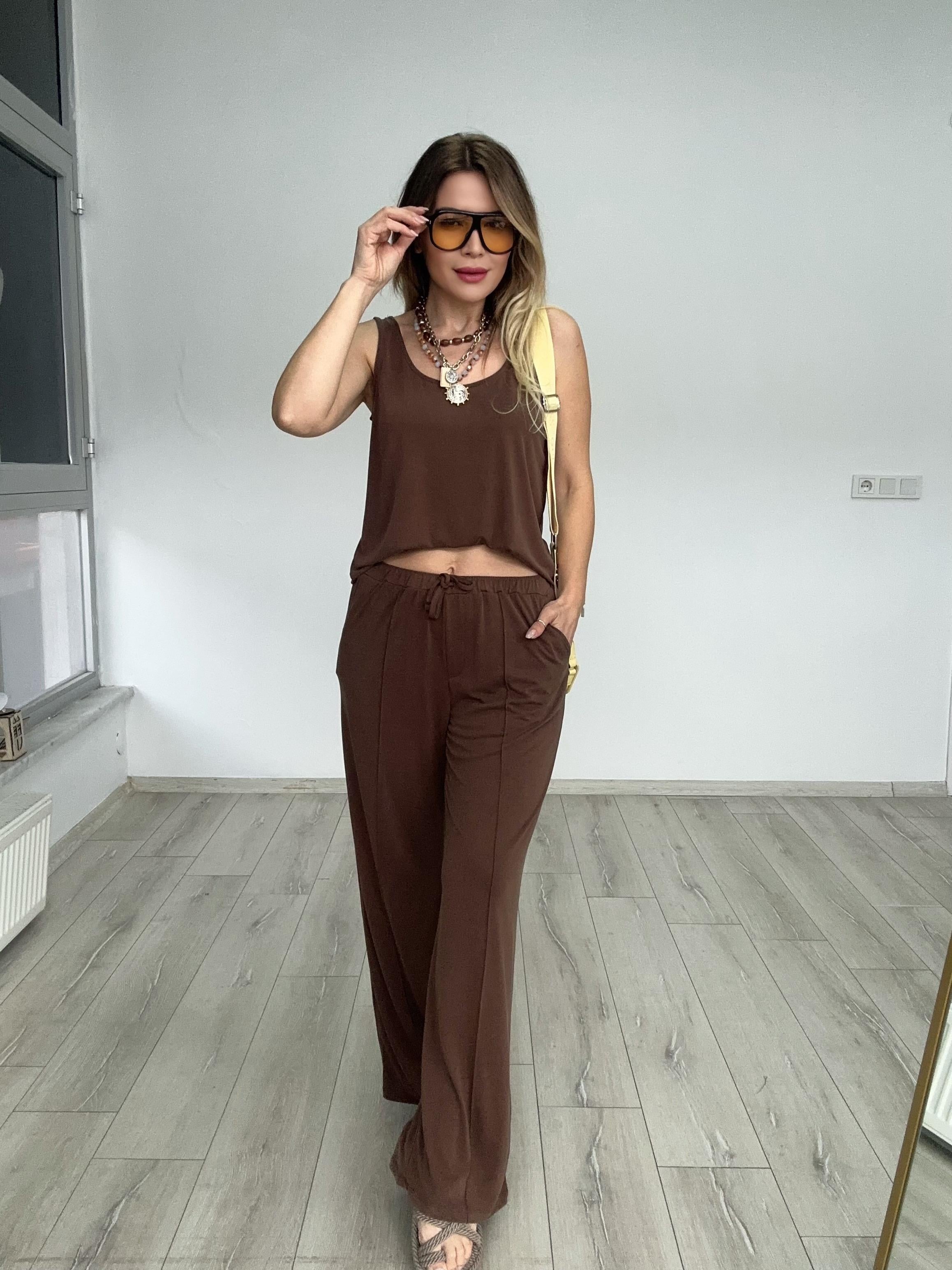 Kahverengi Modal  Bluz Pantolon Takım 