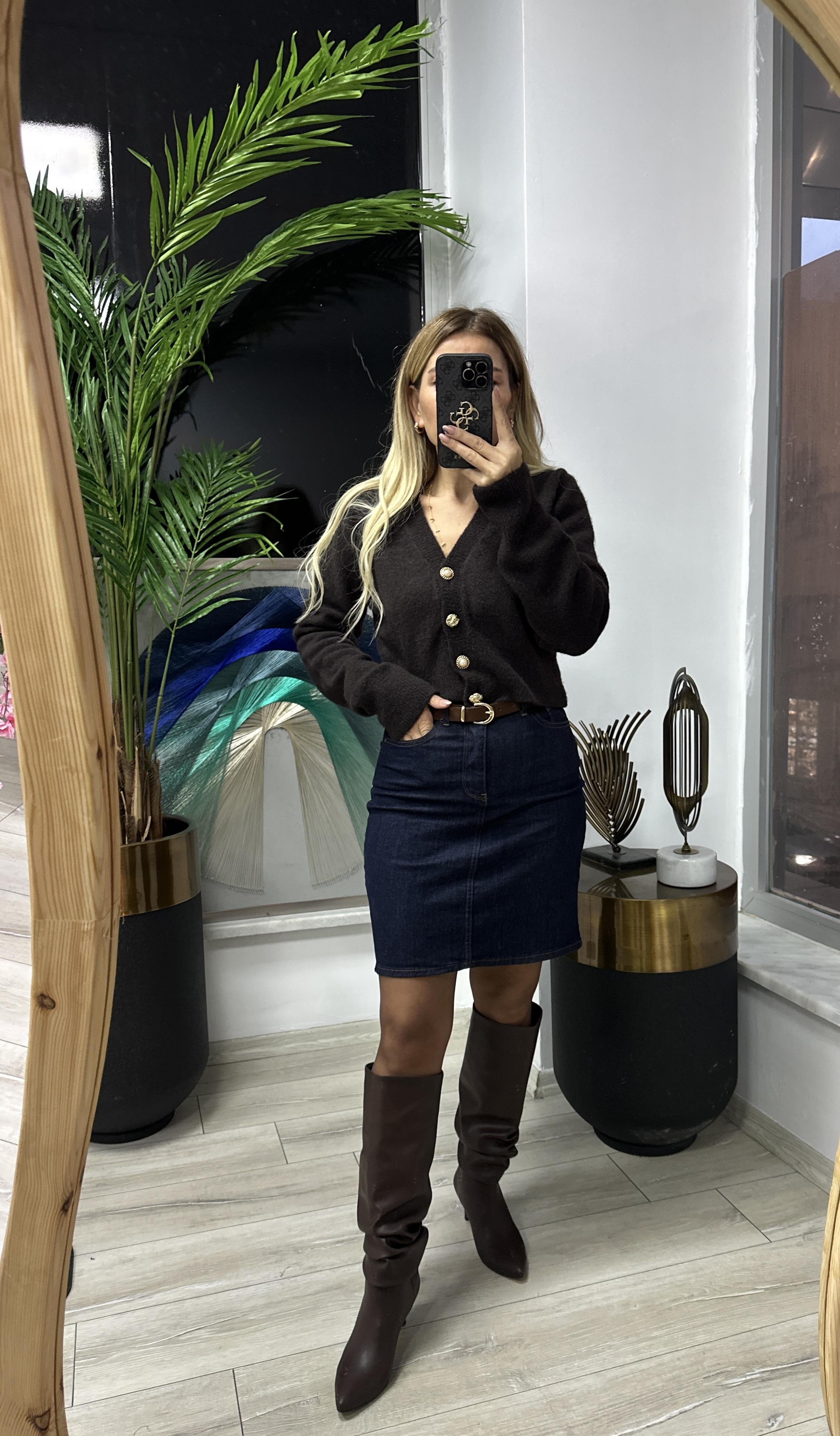 Kemerli Denim Etek 