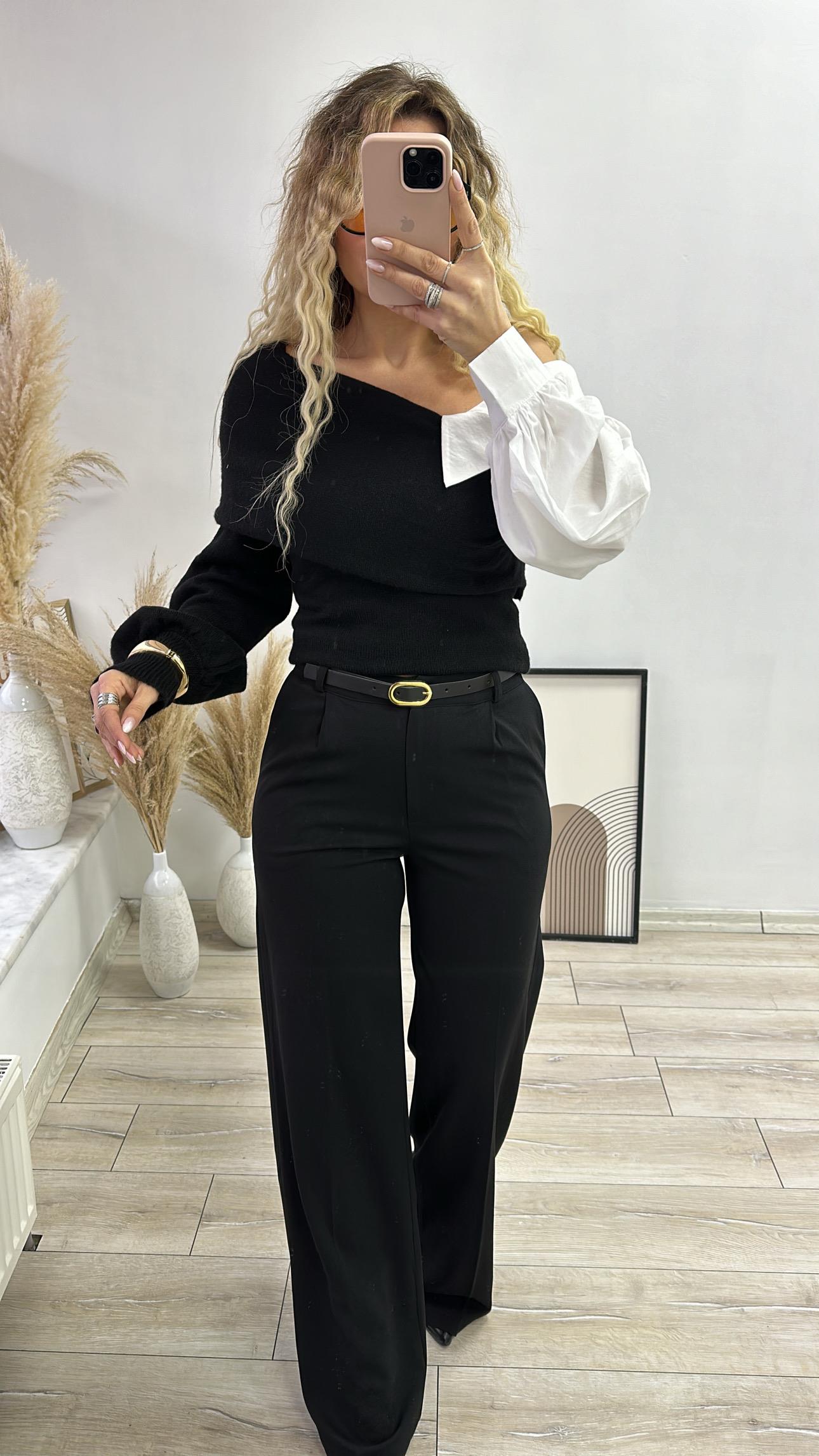 Kemerli Siyah Kumaş Pantolon