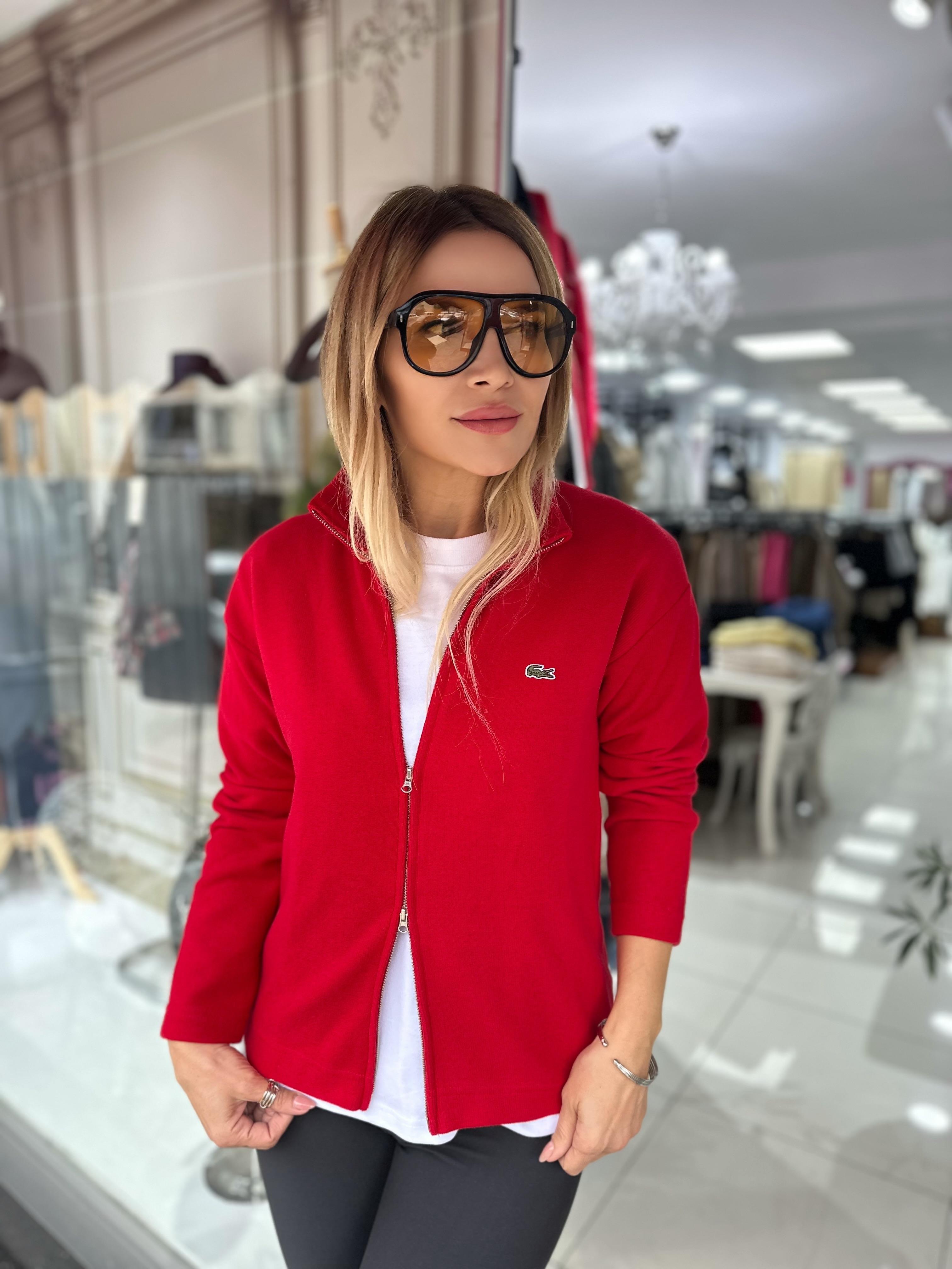 Kırmızı Fermuarlı Dokuma Hırka