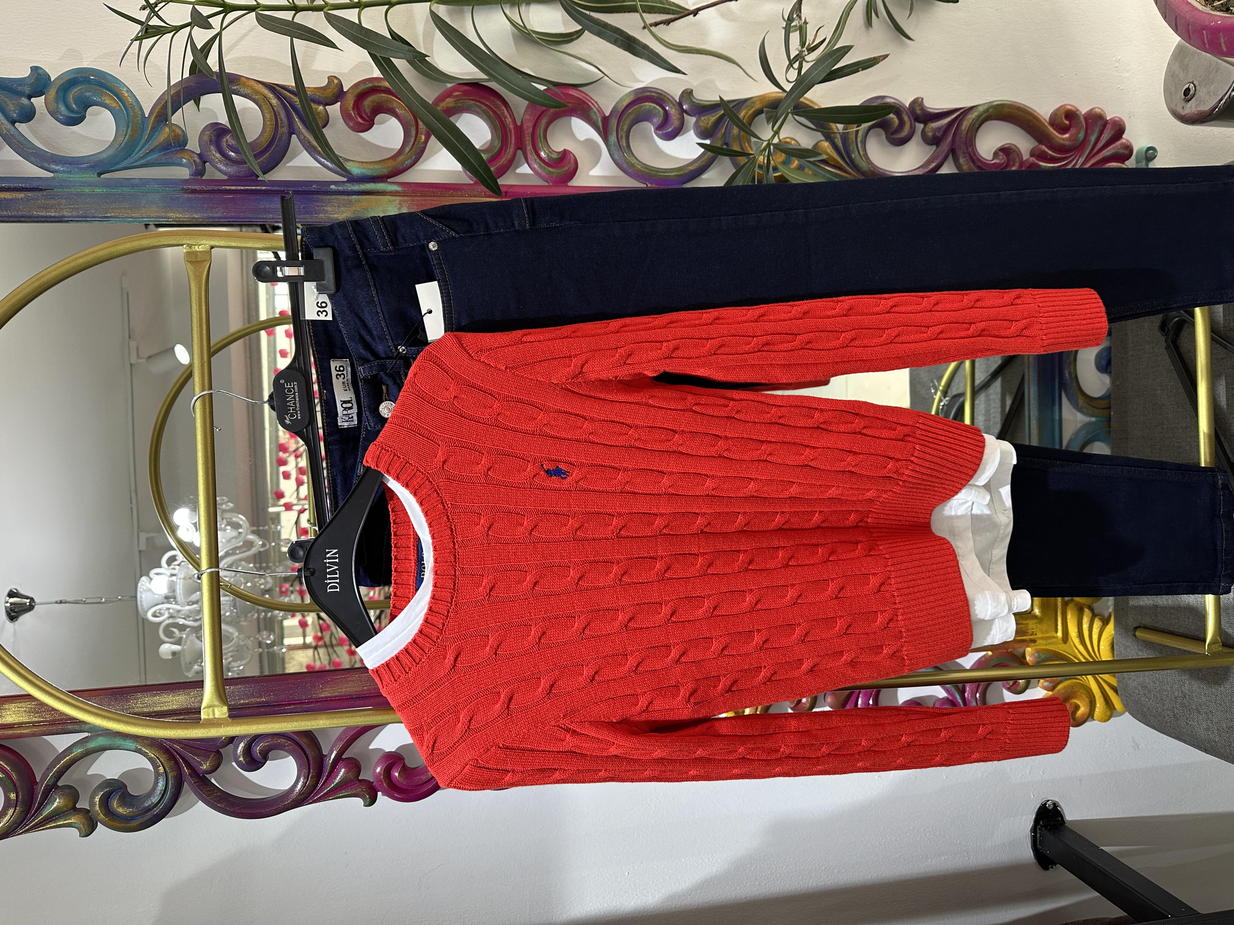 Kırmızı Örme Triko Kazak