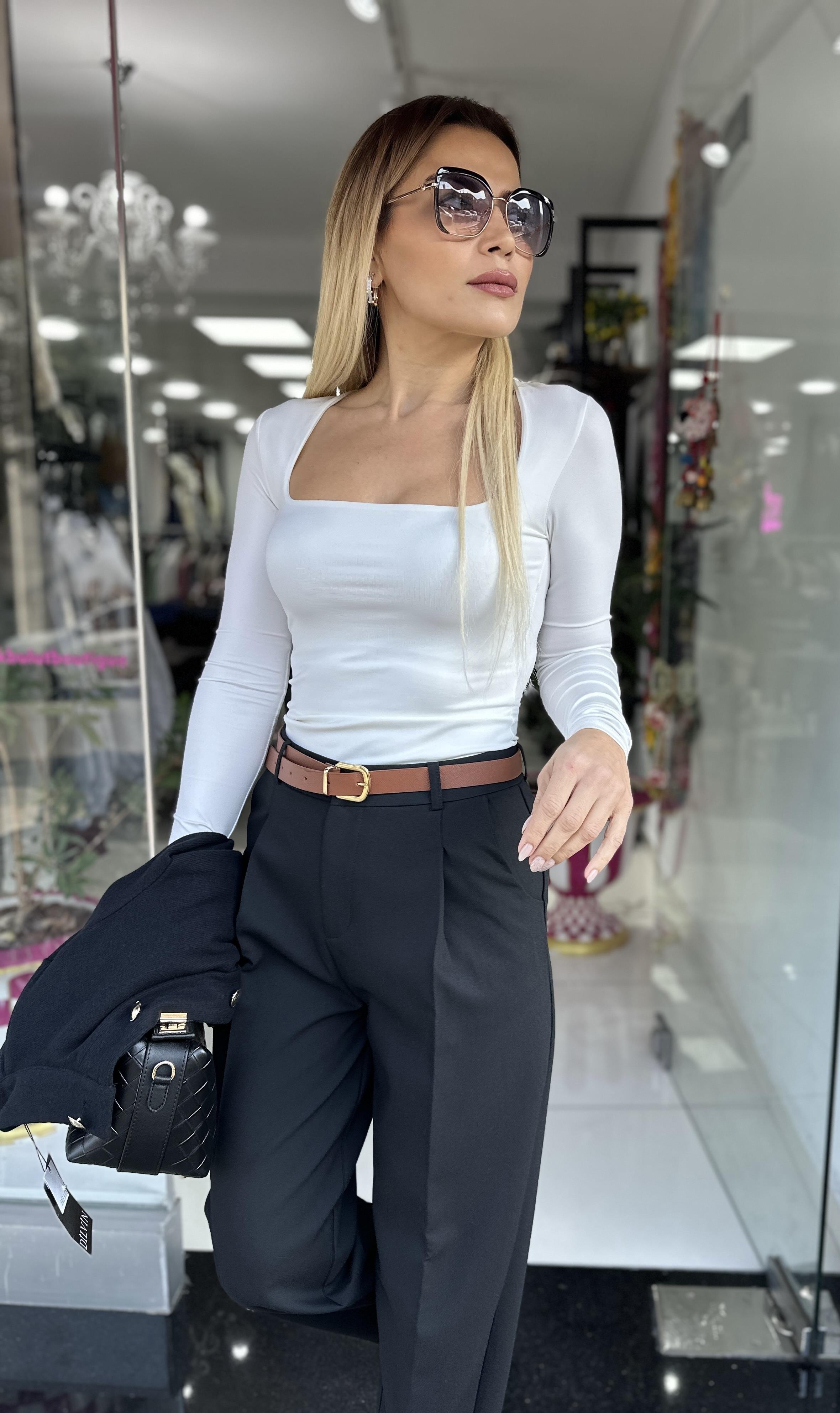 KR Kemerli Siyah Kumaş Pantolon 