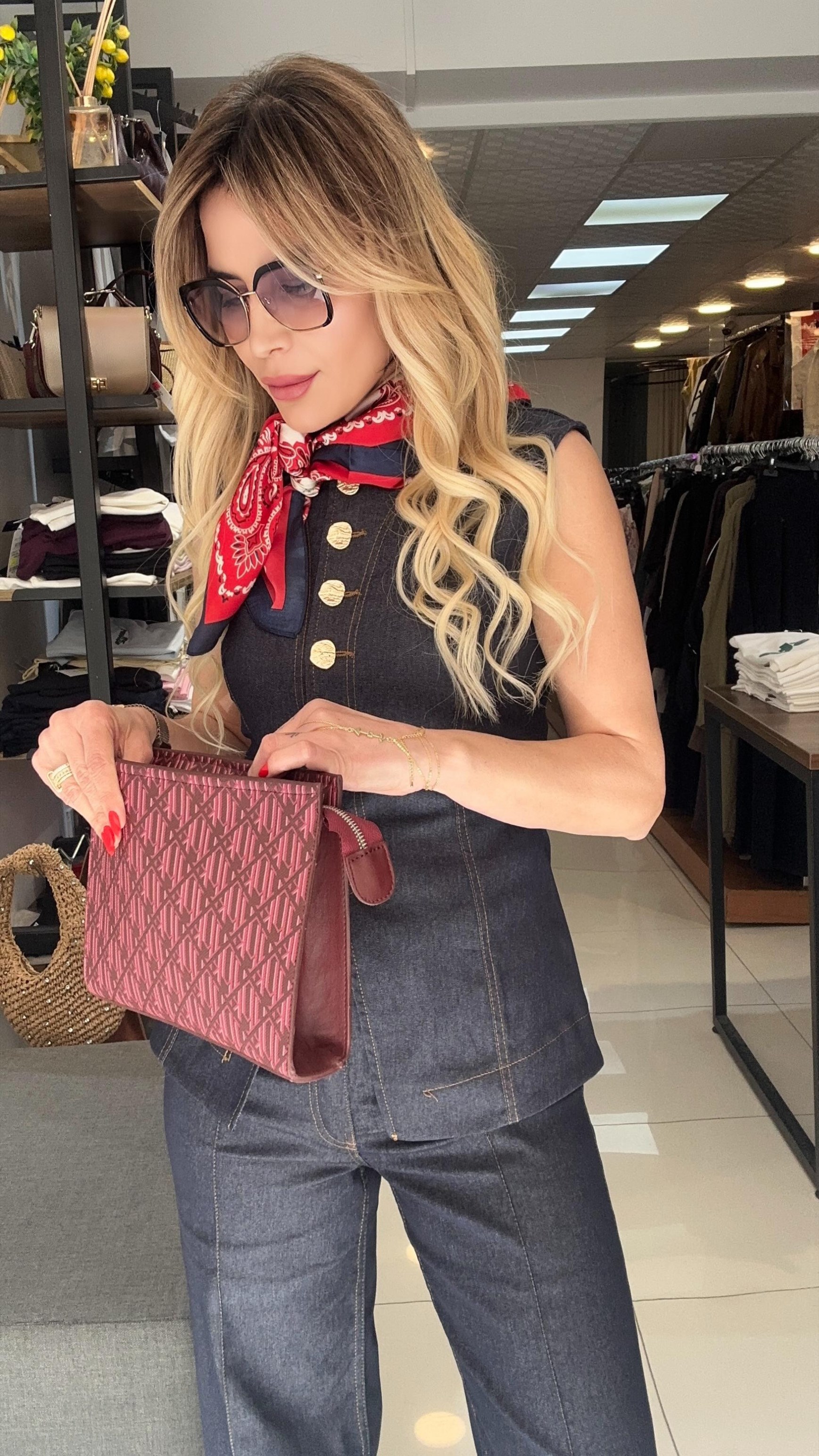 Laciver Likralı Denim Takım