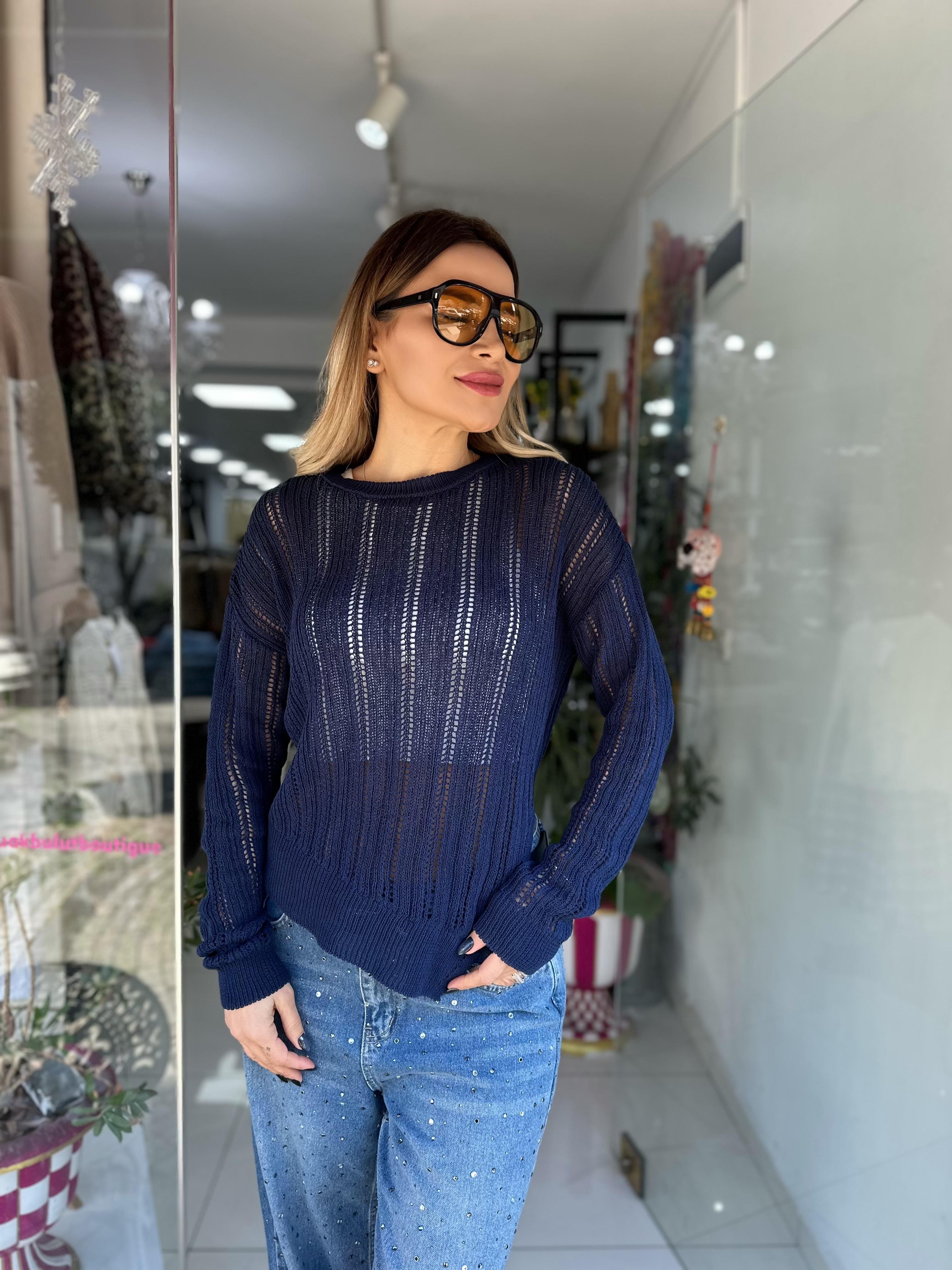 Lacivert Ajurlu Triko