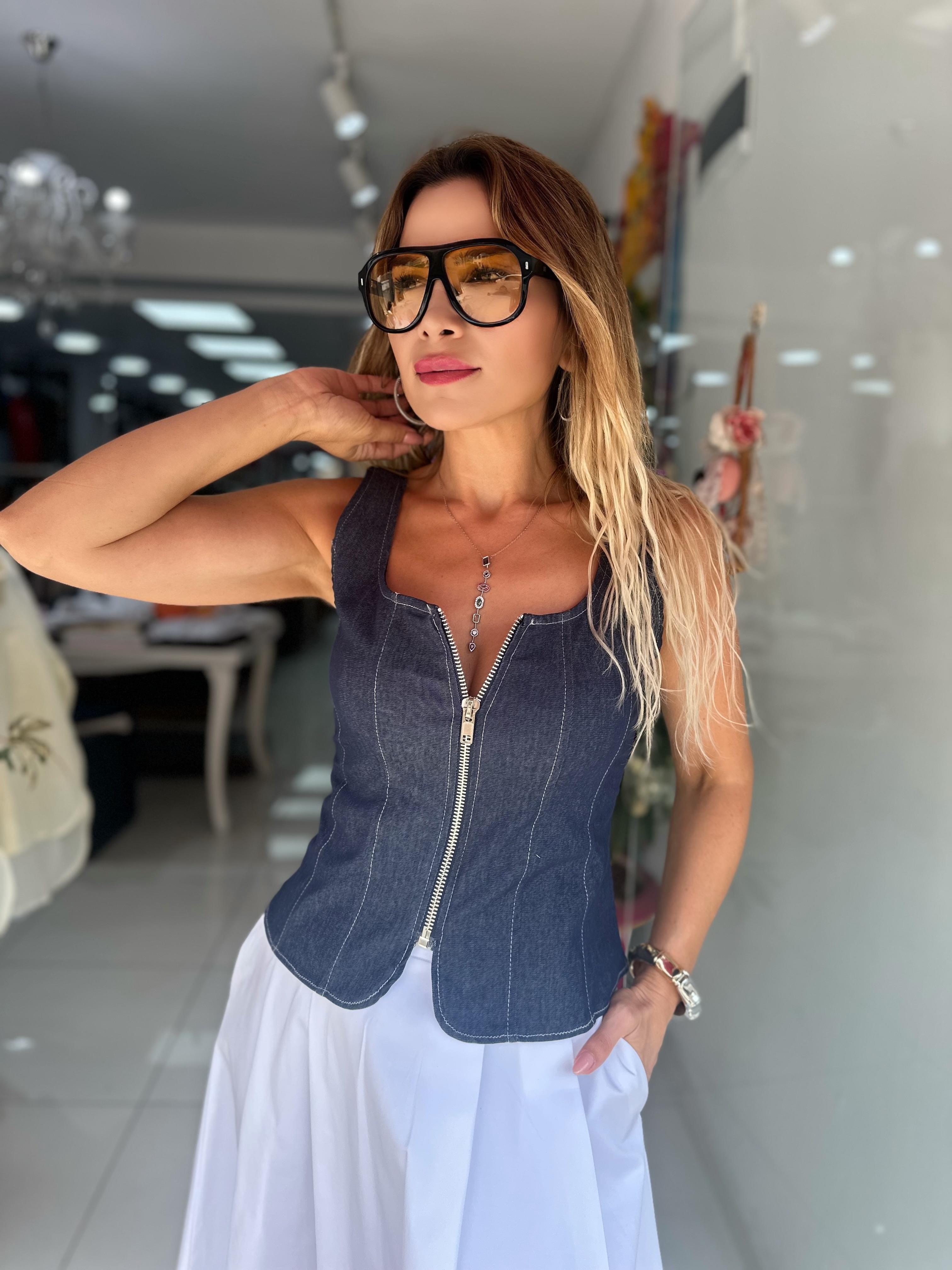 Lacivert Fermuarlı Bluz