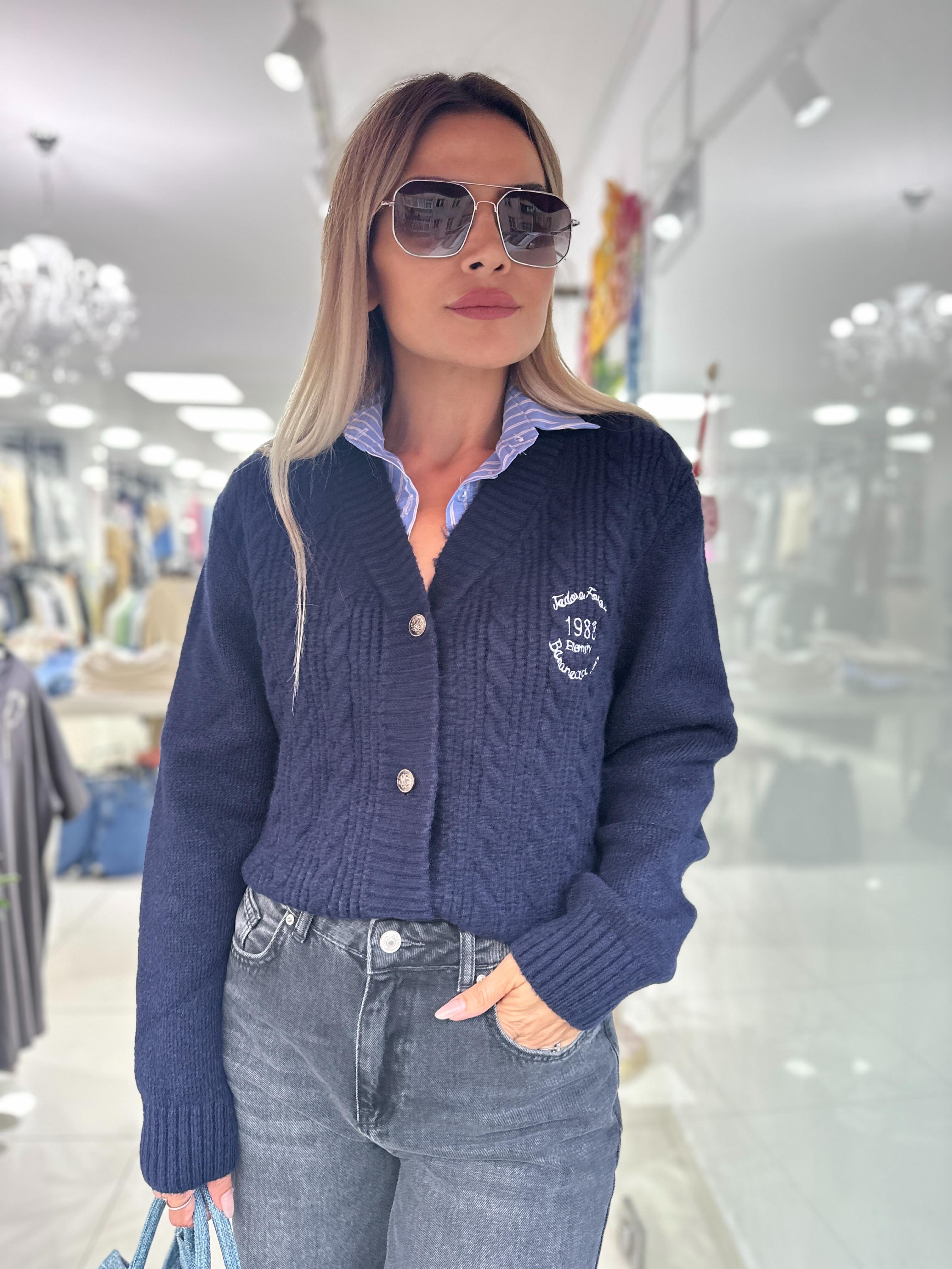 Lacivert Gömlek Yaka Detaylı Triko 