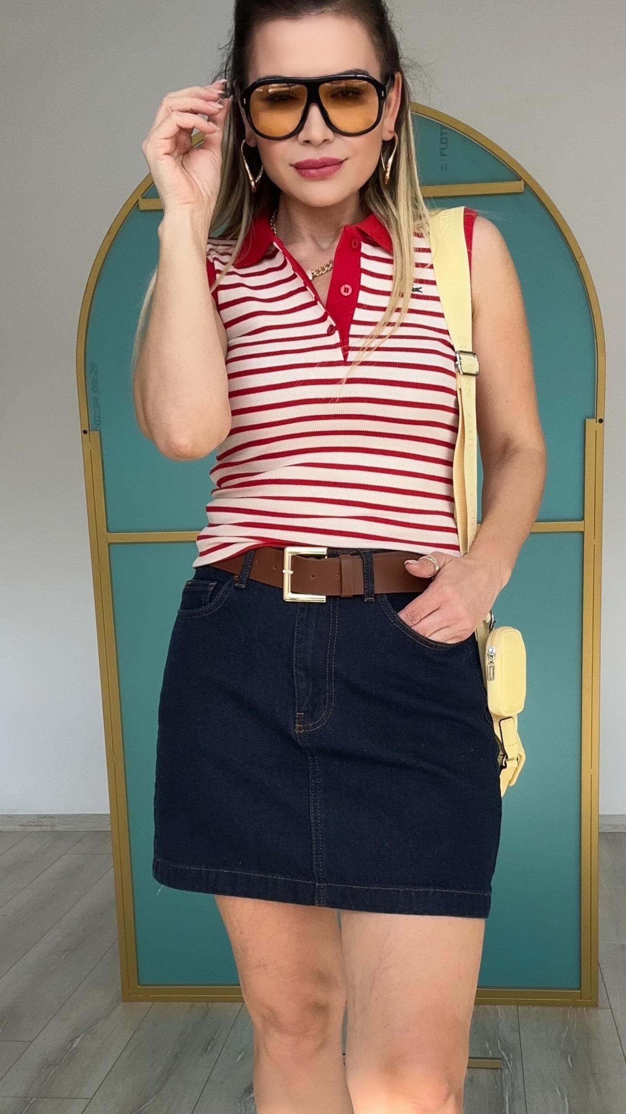 Lacivert Kemerli Denim Etek 
