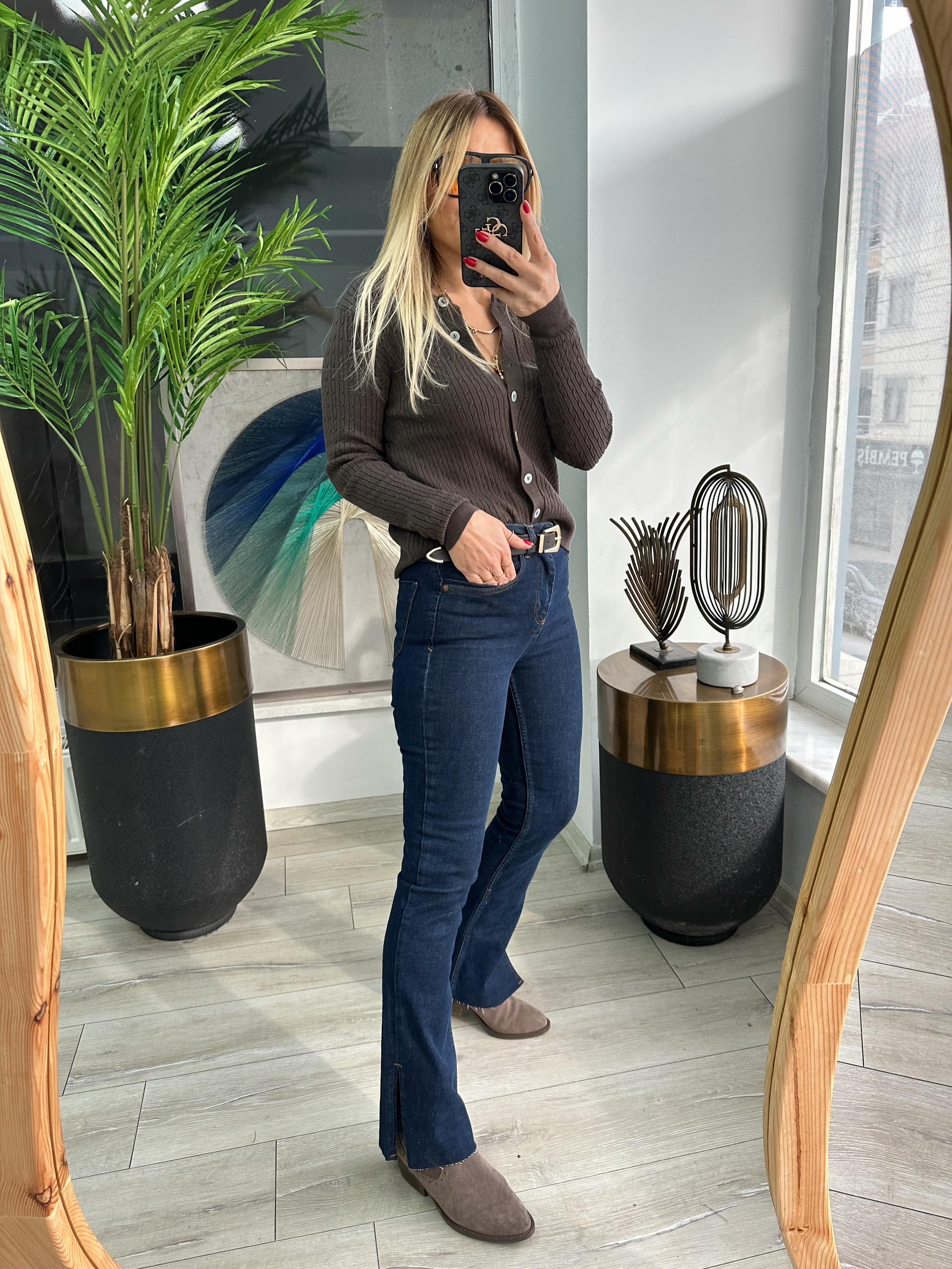 Lacivert Paça Yırtmaçlı Likralı Jean 