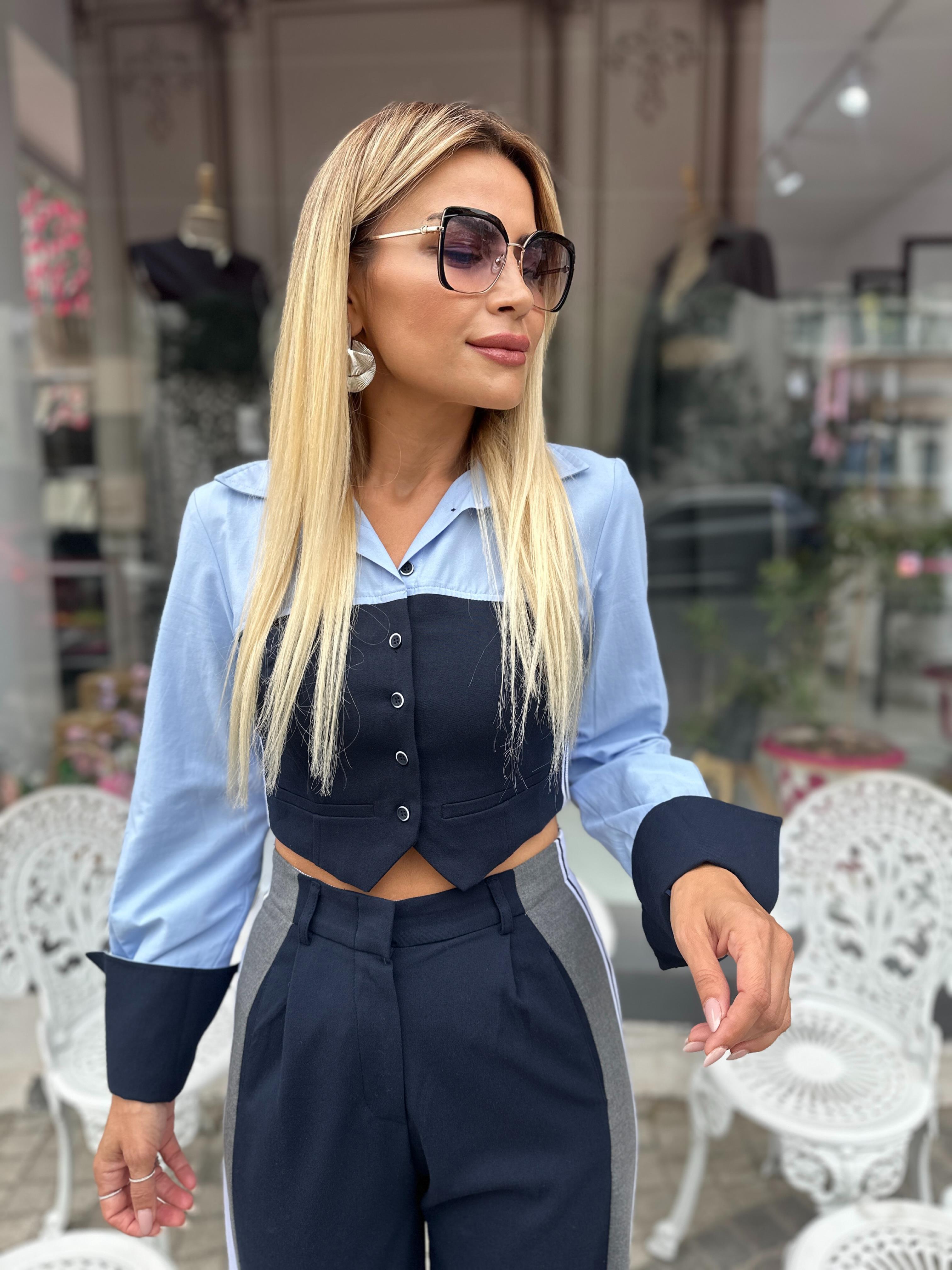Lacivert Ribana Detaylı Gömlek 