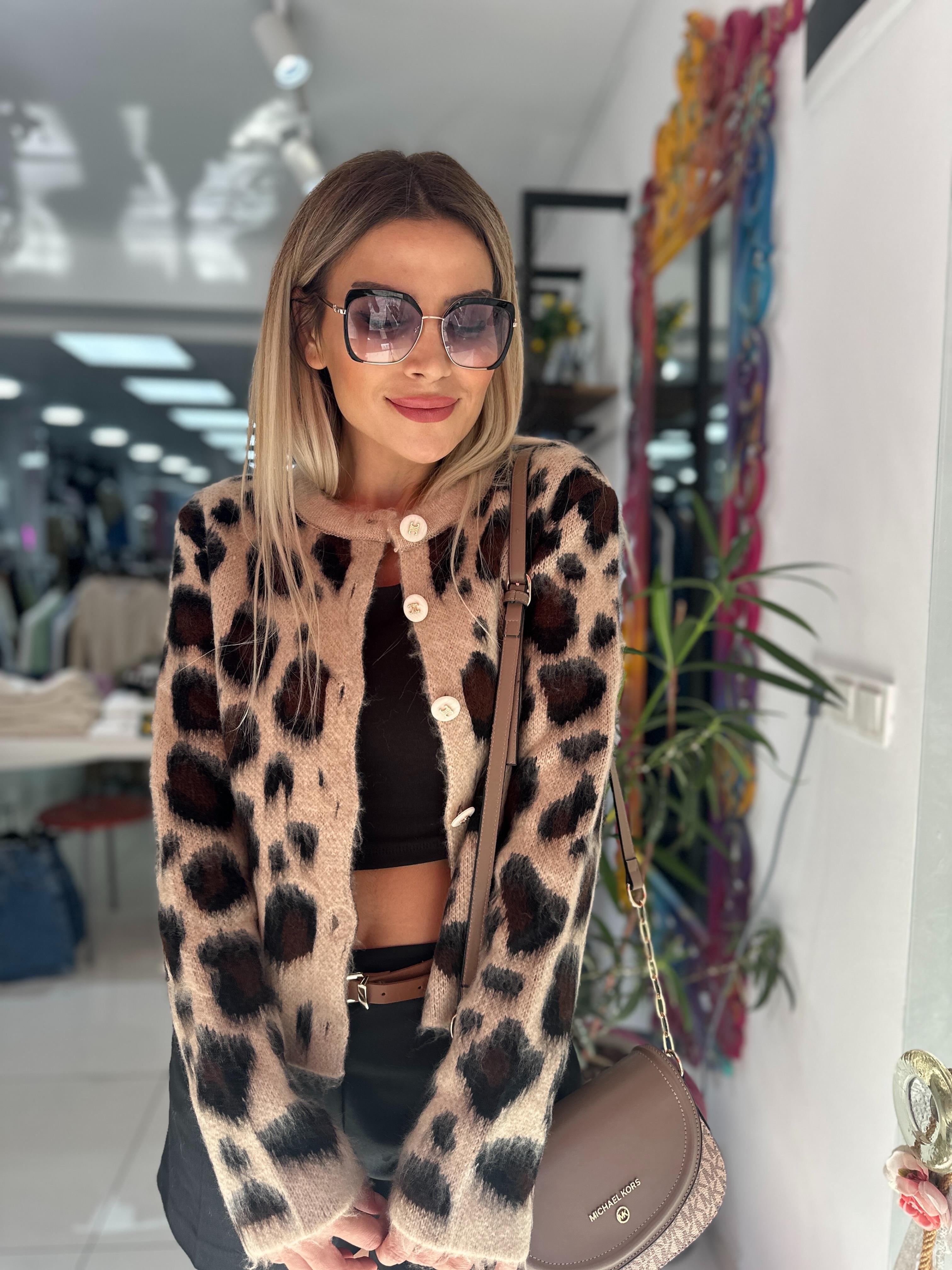 Leopar Desenli Şardonlu Hırka
