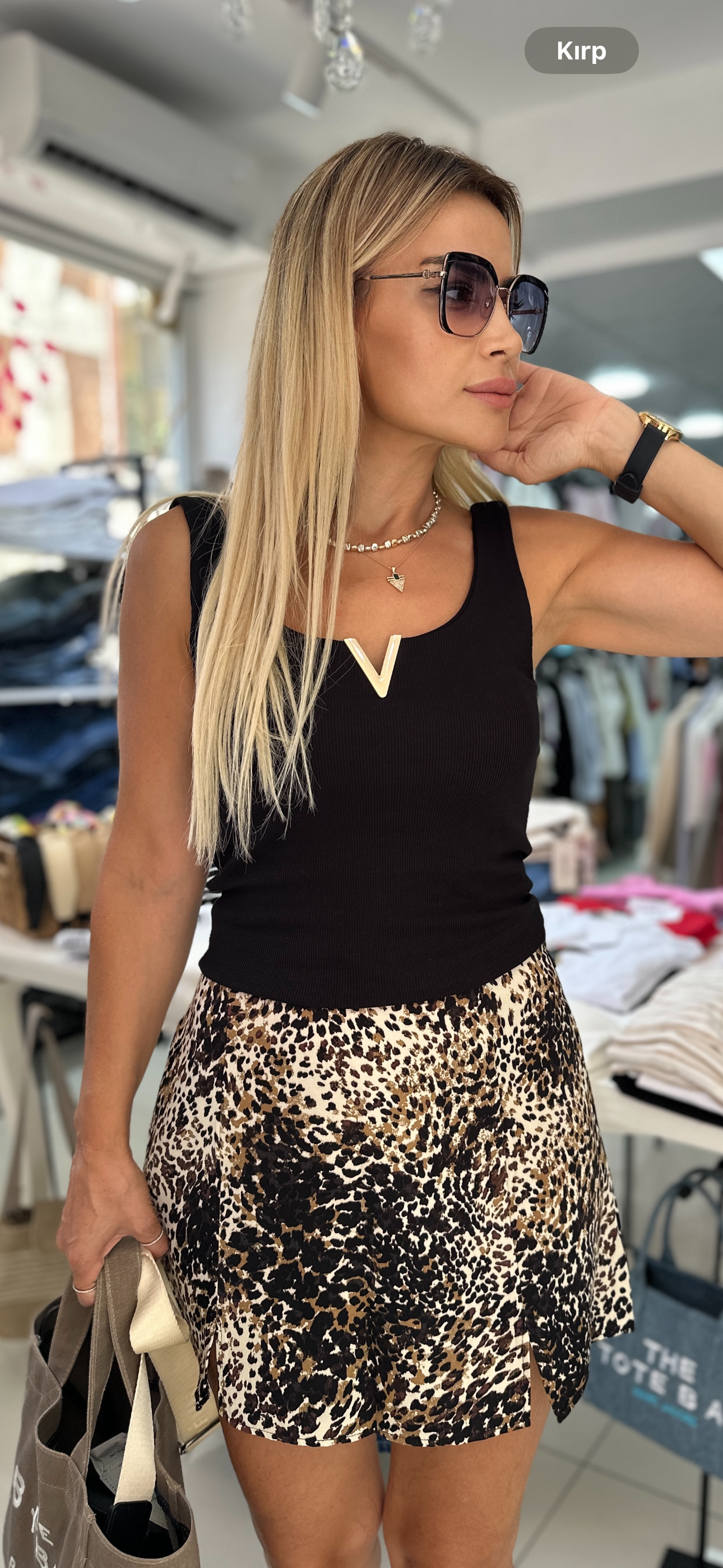 Leopar Desenli Şort Etek 