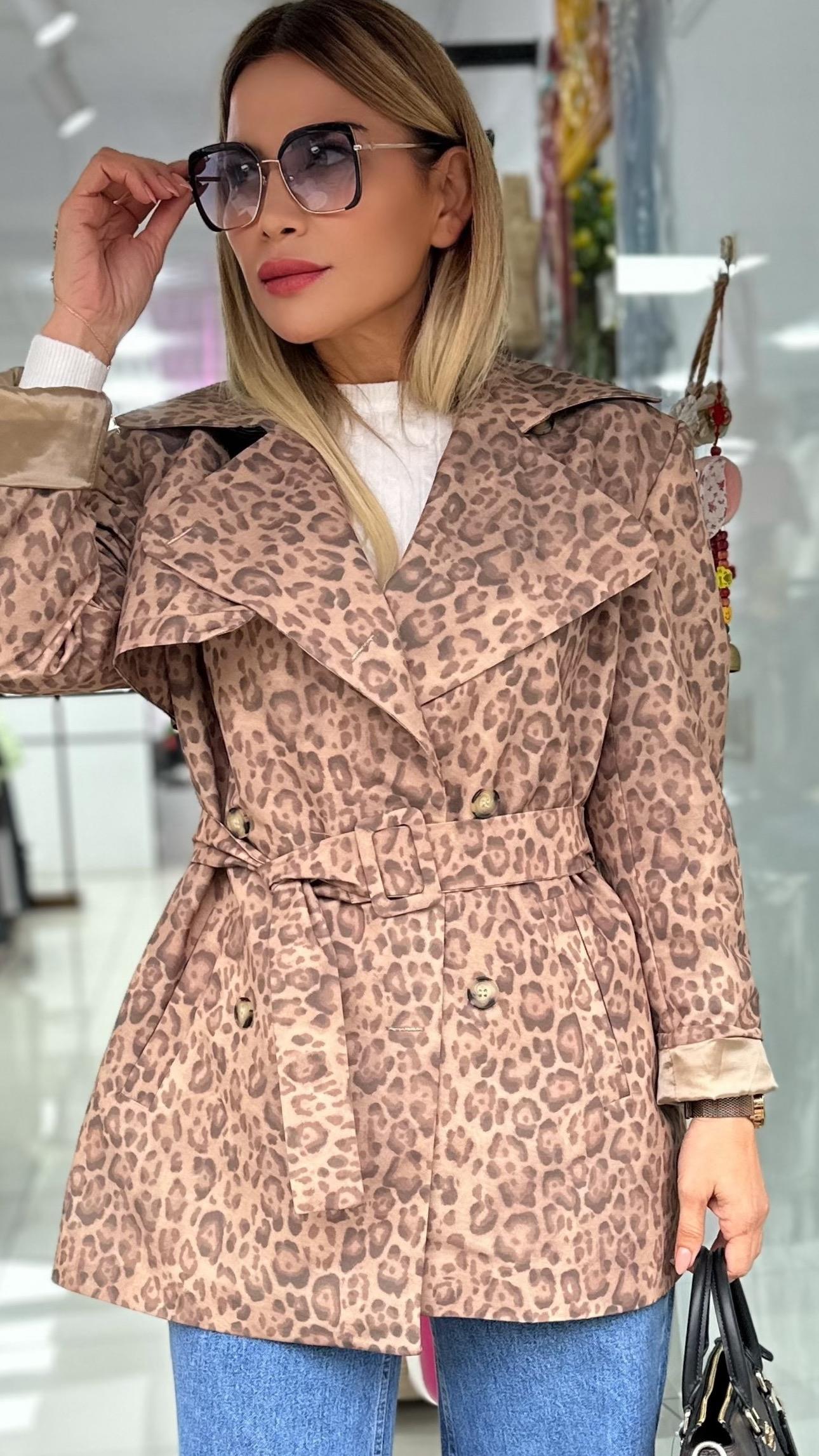Leopar Desenli Trençkot